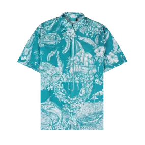 50TH INDEPENDENCE COTTON LINEN SHIRT-AQUA