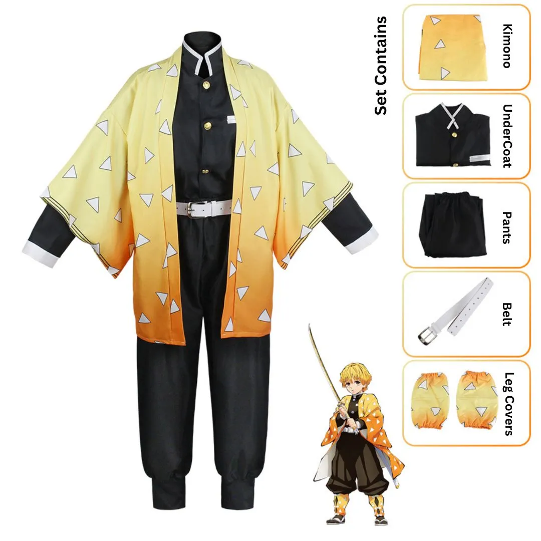 Agatsuma Zenitsu Cosplay Costume | Kimono Haori Uniform with Belt [No Wig] [Size M]