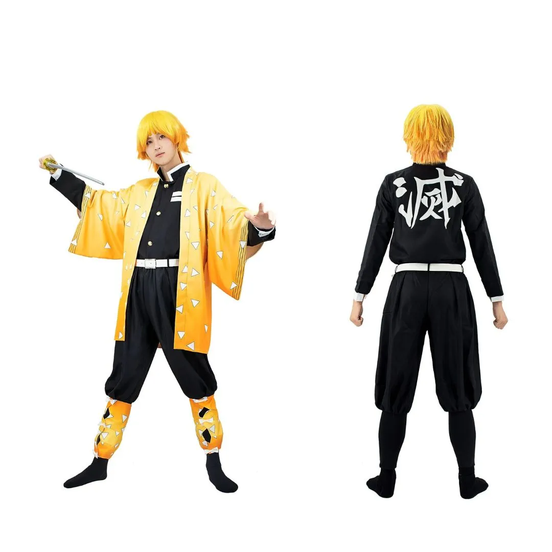 Agatsuma Zenitsu Cosplay Costume | Kimono Haori Uniform with Belt [No Wig] [Size M]