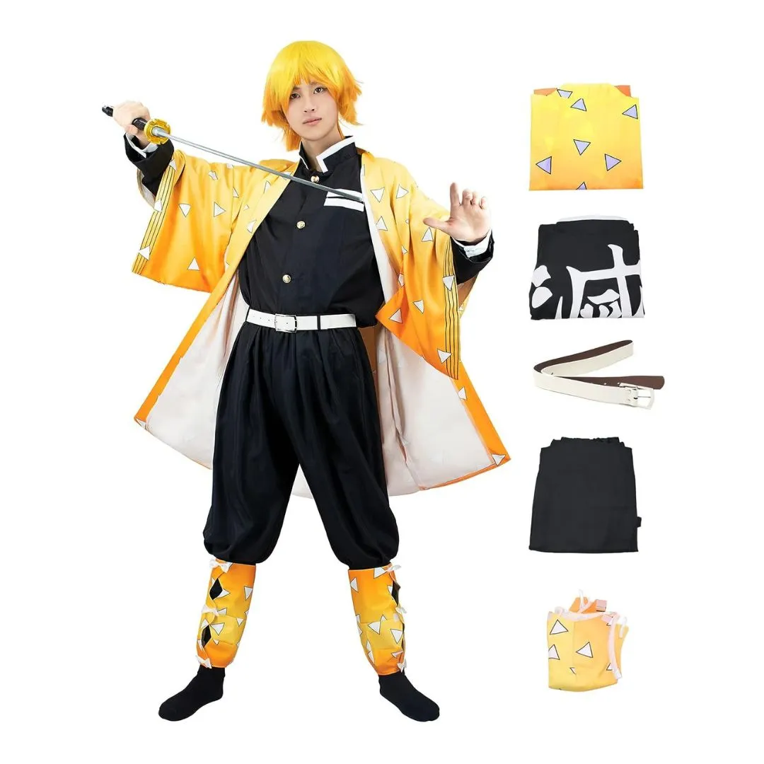 Agatsuma Zenitsu Cosplay Costume | Kimono Haori Uniform with Belt [No Wig] [Size M]