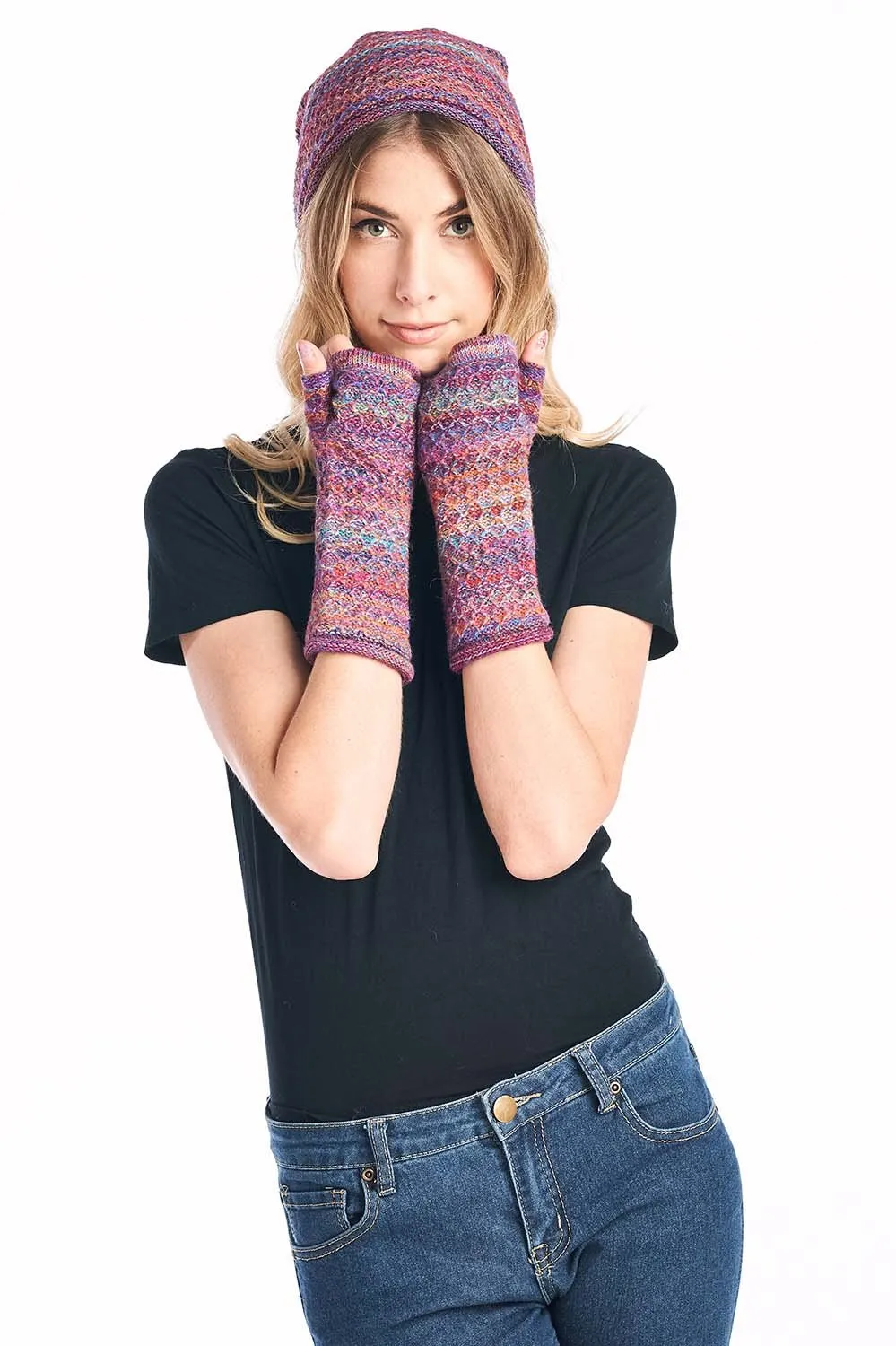 Alpaca Fingerless Gloves- Mosaic