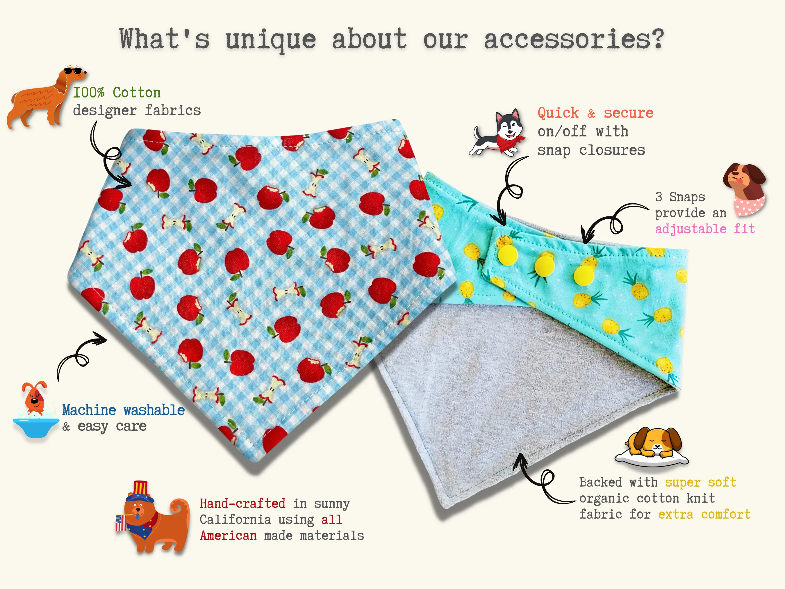 Apple - Eco-friendly Snap On Bandana - Made in the USA