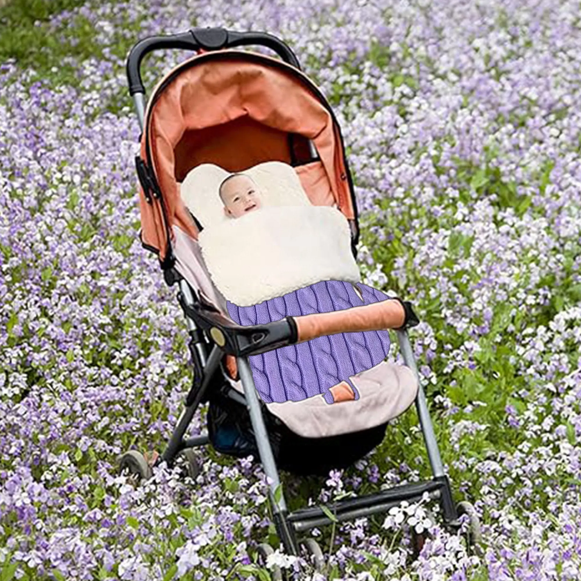 Babymoon Organic Knitted Woolen Fleece Swaddle Wrap | Baby Sleeping Bag | Purple