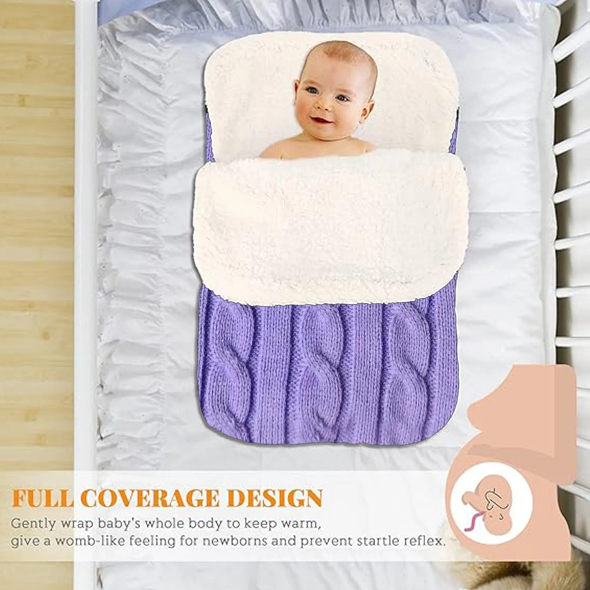 Babymoon Organic Knitted Woolen Fleece Swaddle Wrap | Baby Sleeping Bag | Purple