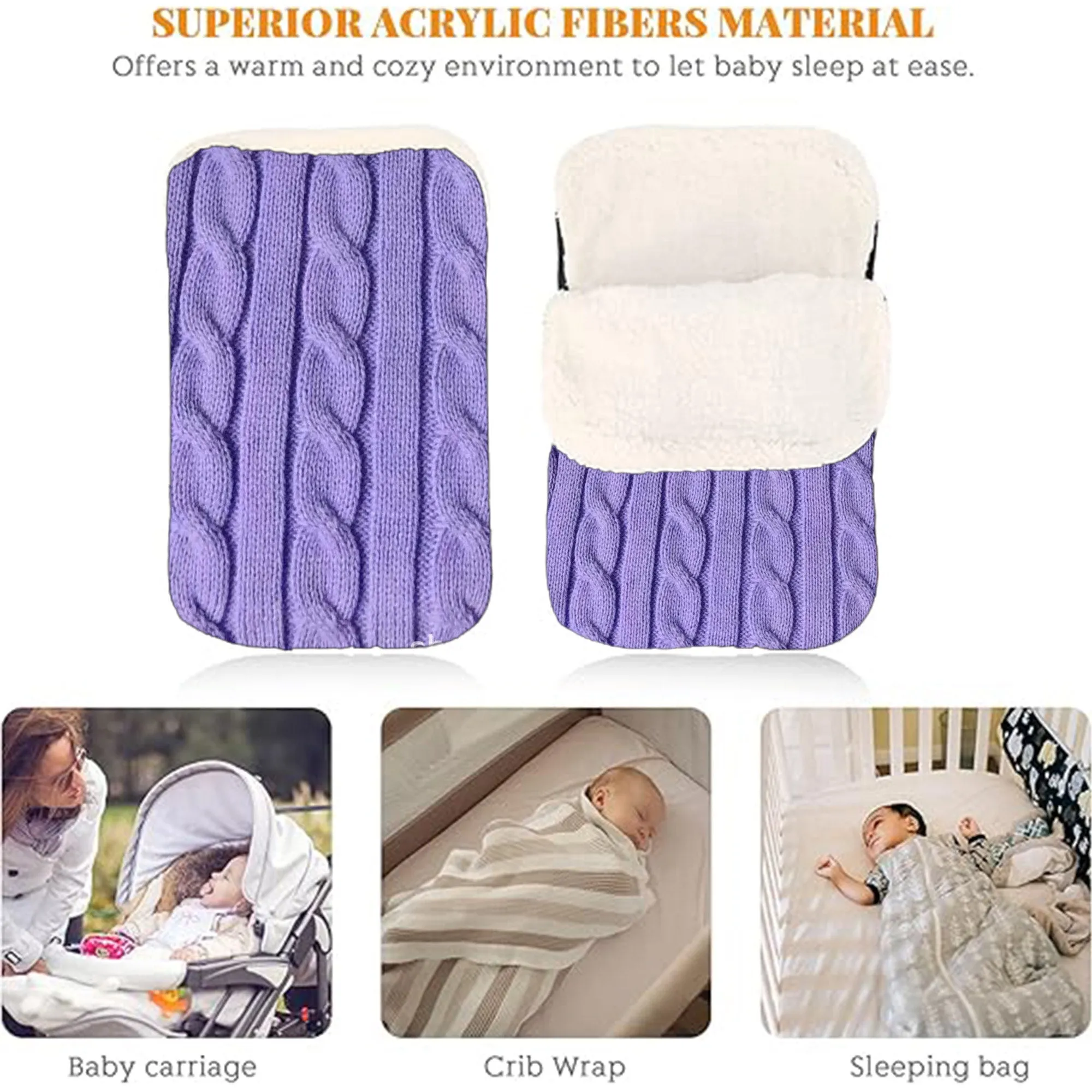Babymoon Organic Knitted Woolen Fleece Swaddle Wrap | Baby Sleeping Bag | Purple