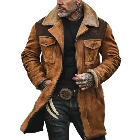 BACKWOODS | Men's Colorblock Suede and Polar Fleece Lapel Mid-Length Coat