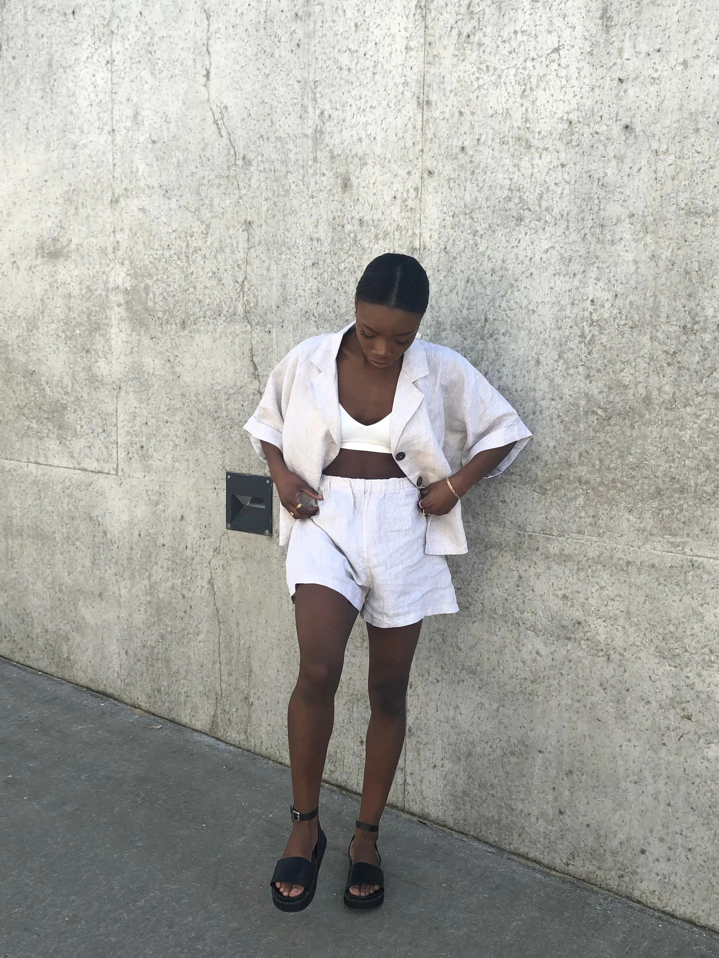Beige Linen Summer Co-ord Short Set