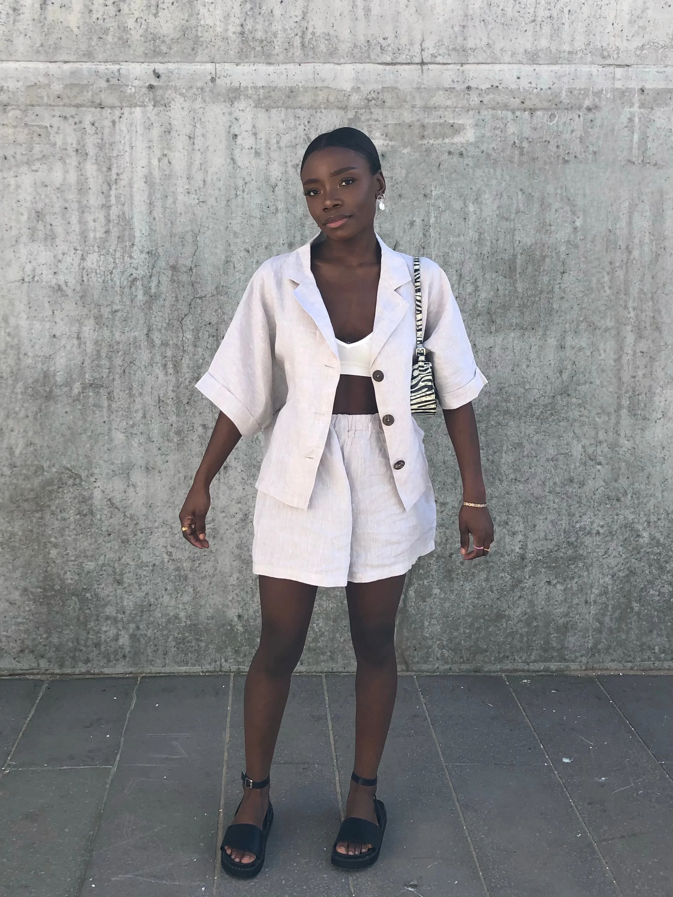 Beige Linen Summer Co-ord Short Set