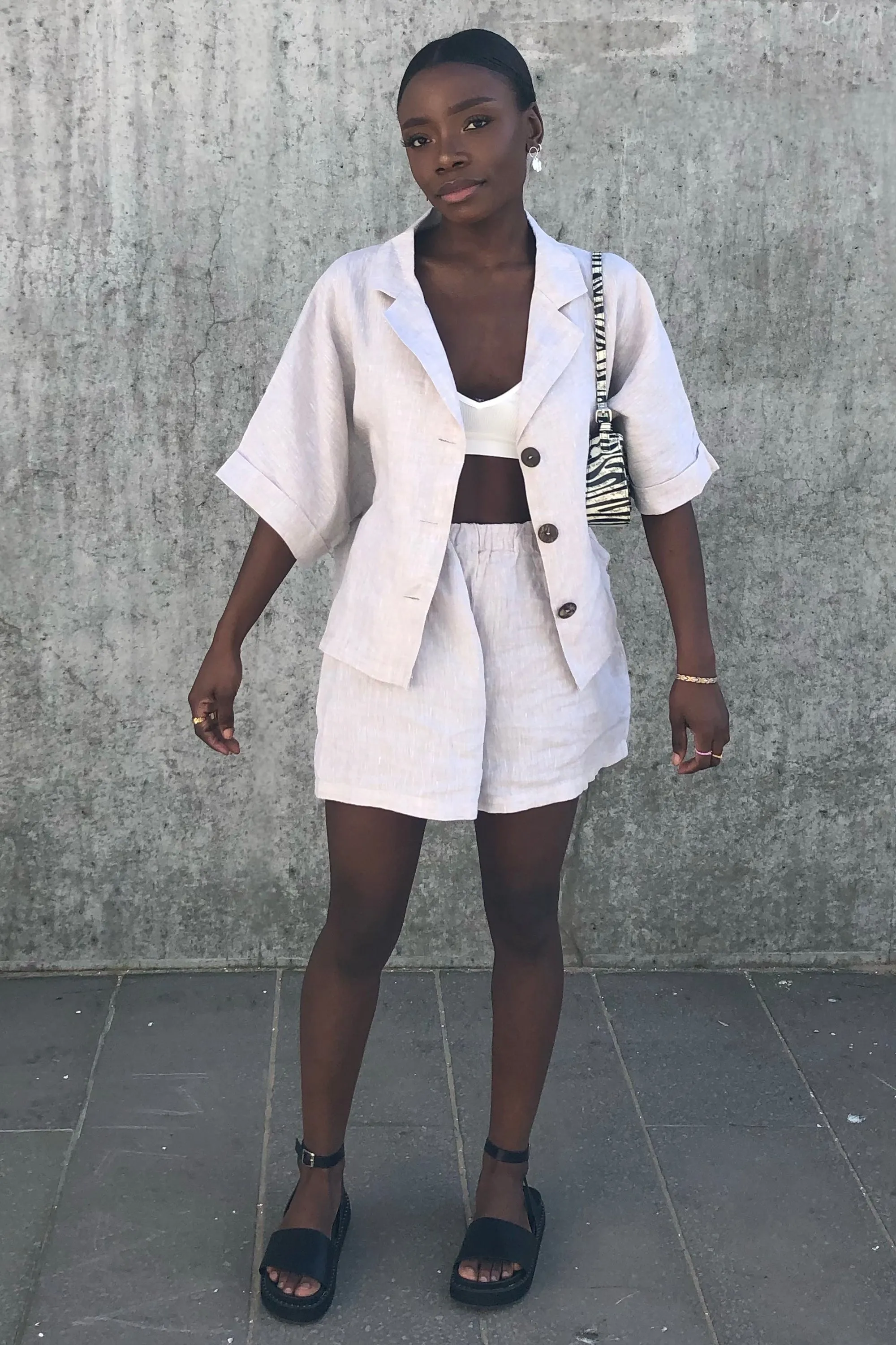 Beige Linen Summer Co-ord Short Set