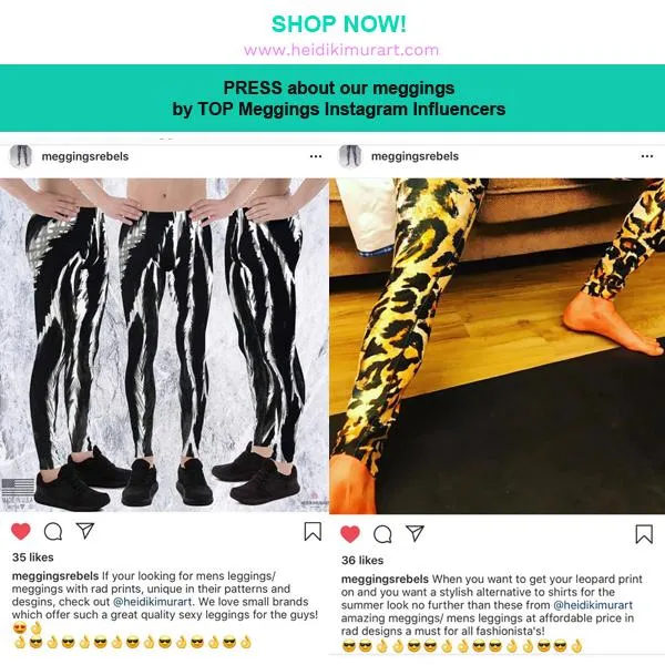 Black Floral Print Men's Leggings, Classic Flower Print Best Designer Compression Tights For Men-Made in USA/EU/MX