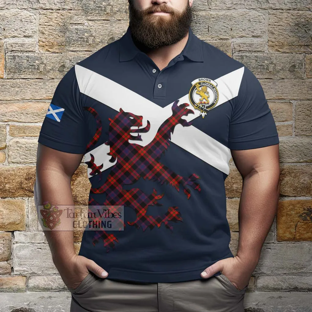 Brown (Broun) Tartan Lion Rampant Polo Shirt Proudly Display Your Heritage with Alba Gu Brath and Clan Name