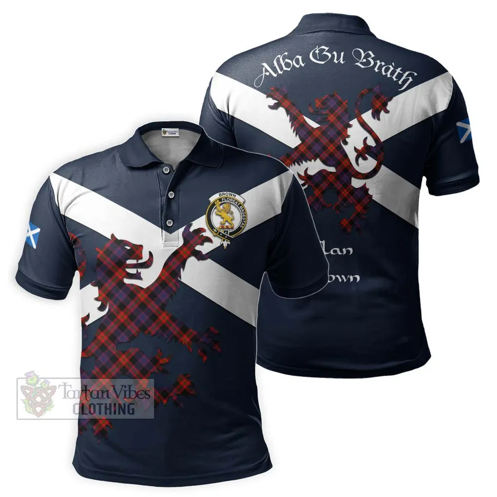 Brown (Broun) Tartan Lion Rampant Polo Shirt Proudly Display Your Heritage with Alba Gu Brath and Clan Name
