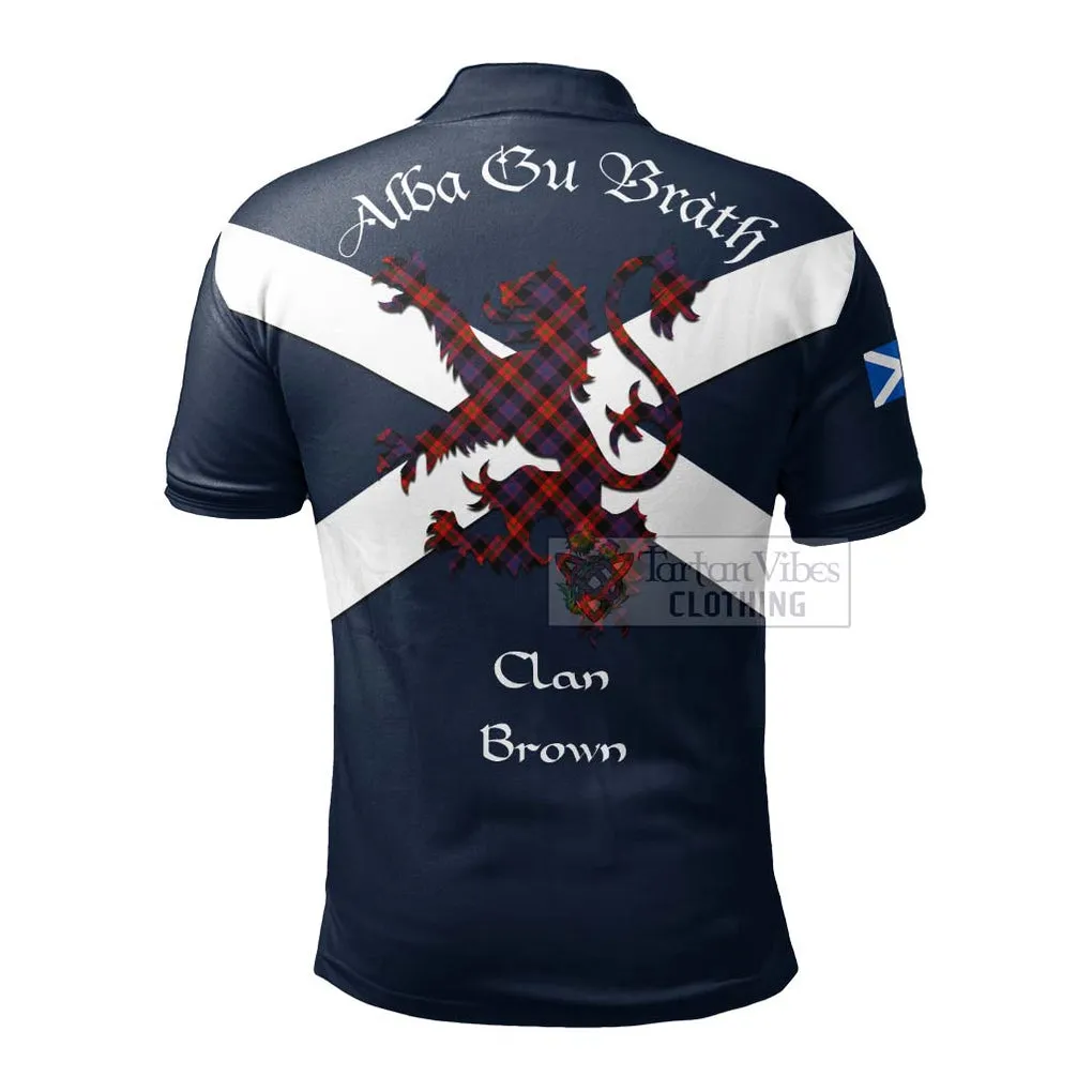 Brown (Broun) Tartan Lion Rampant Polo Shirt Proudly Display Your Heritage with Alba Gu Brath and Clan Name