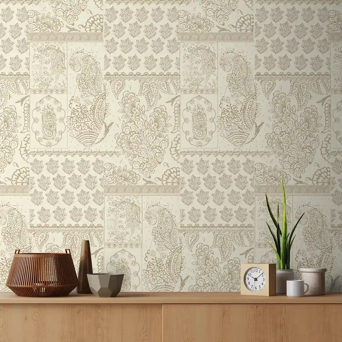 Chhaya Block Print Wallpaper design for Rooms beige