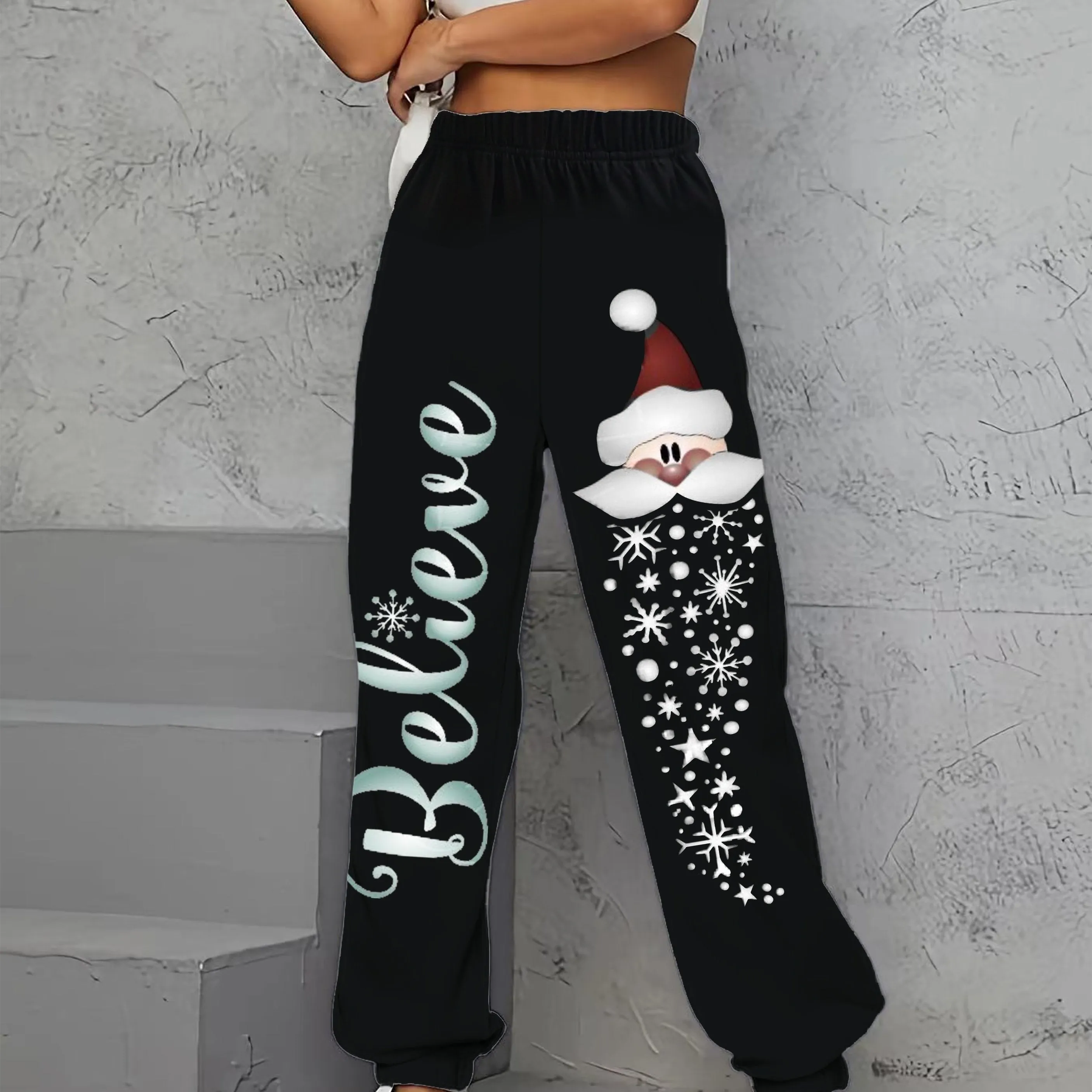 Cozy Christmas Print Loose Fit Joggers - Women's Casual Elastic Waist Pants for Relaxed Comfort - Soft, Breathable, and Festive Holiday Wear