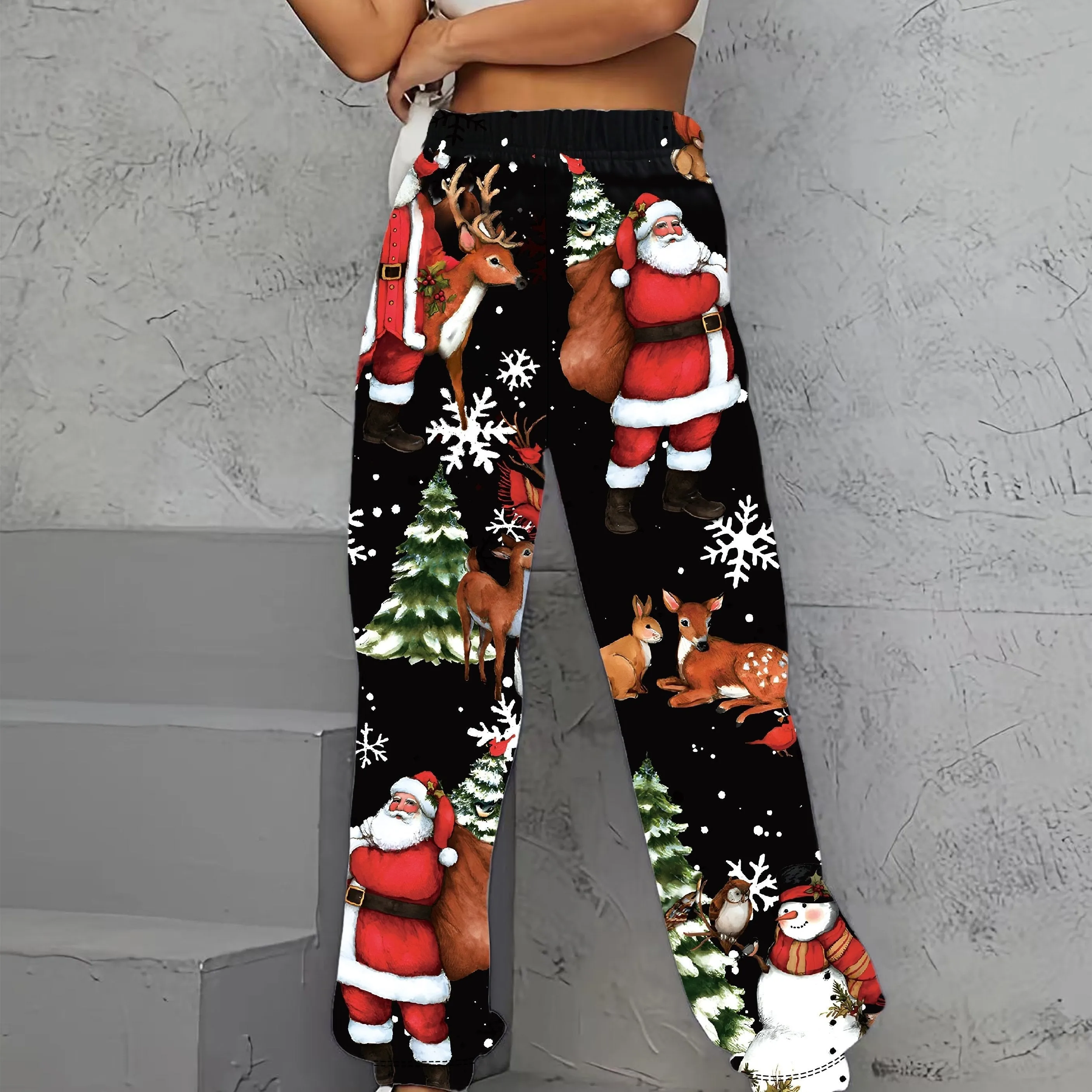 Cozy Christmas Print Loose Fit Joggers - Women's Casual Elastic Waist Pants for Relaxed Comfort - Soft, Breathable, and Festive Holiday Wear