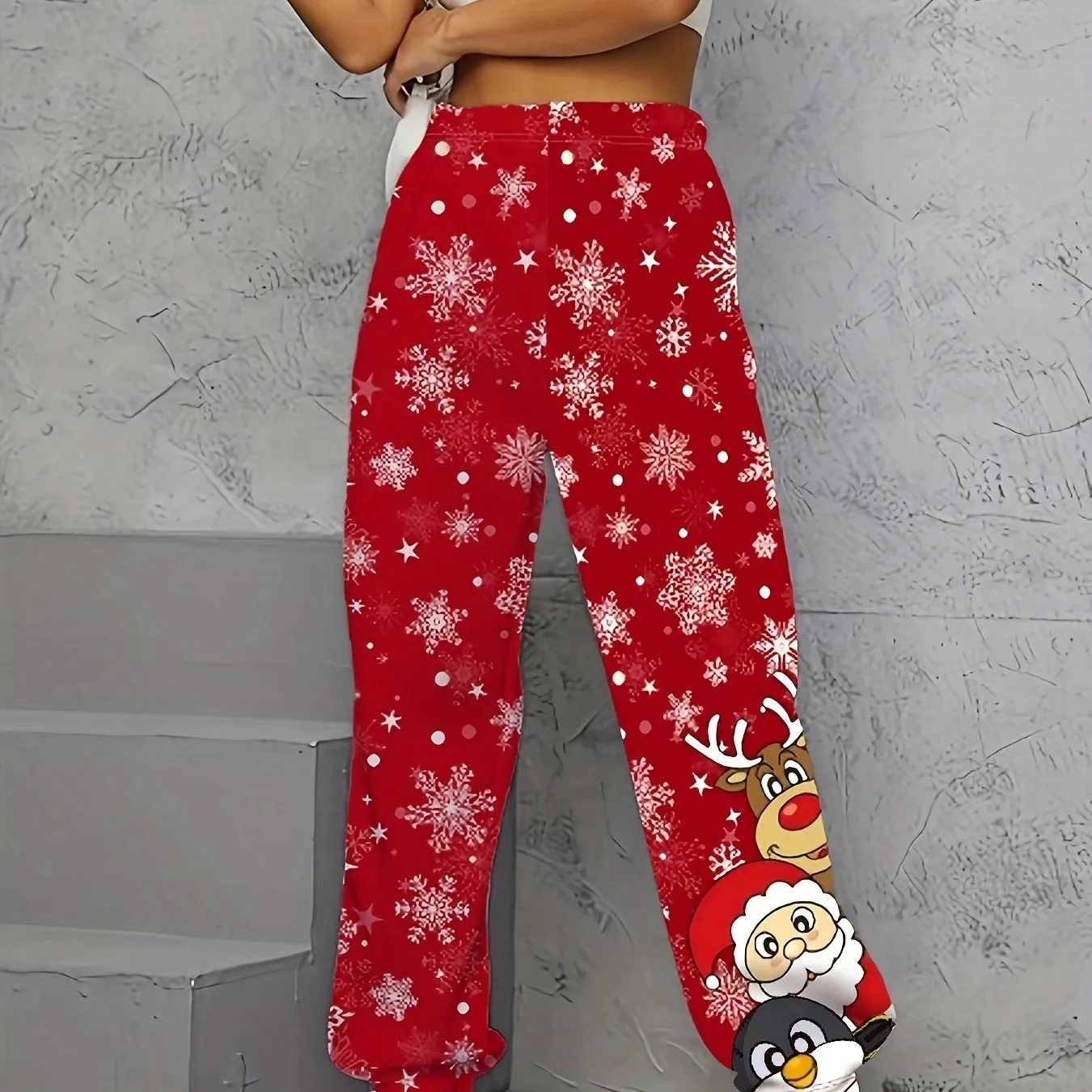 Cozy Christmas Print Loose Fit Joggers - Women's Casual Elastic Waist Pants for Relaxed Comfort - Soft, Breathable, and Festive Holiday Wear