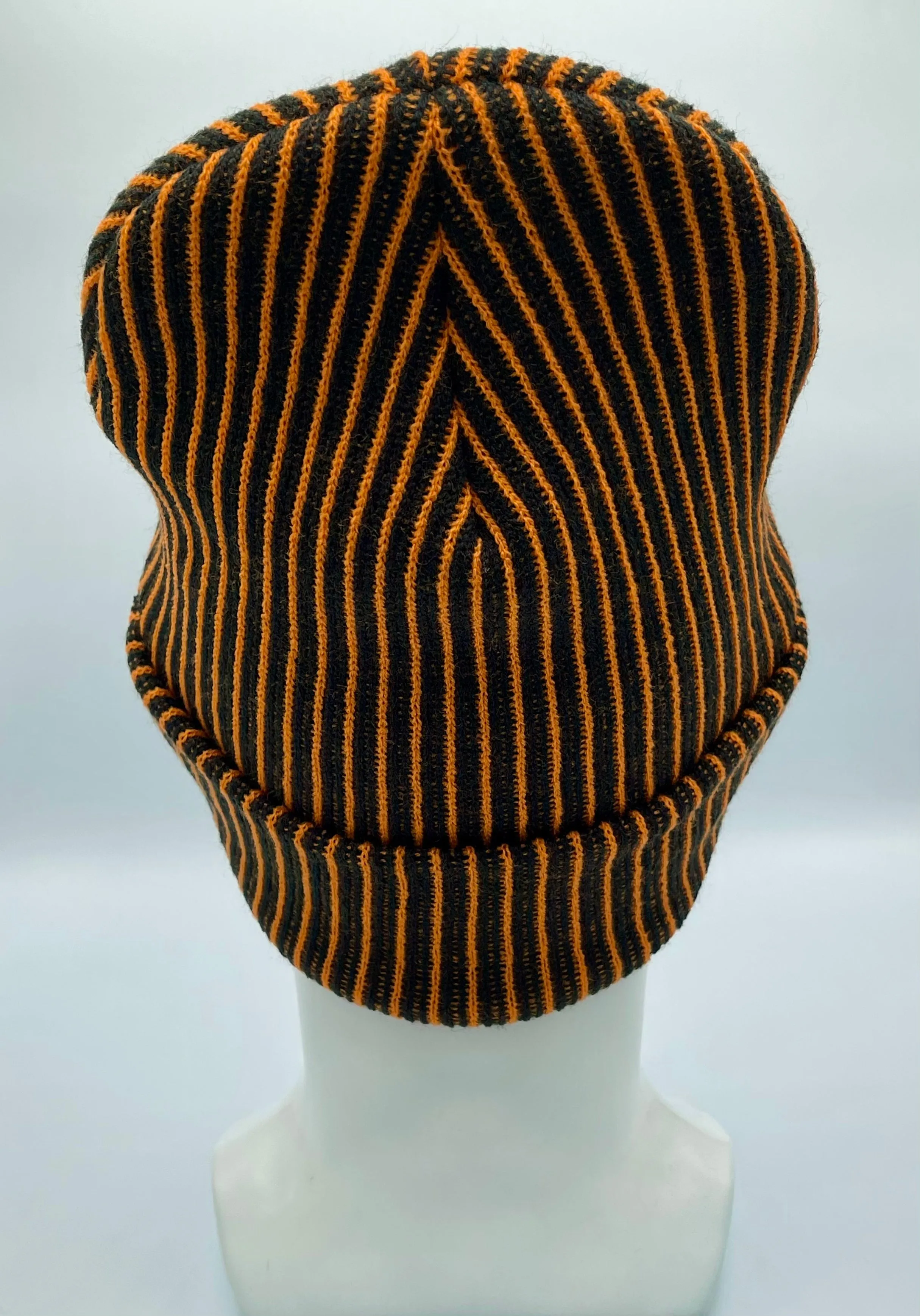 Cuffed Wide Ribbed Striped Beanie, Limited Edition, Orange/Black, Made in USA