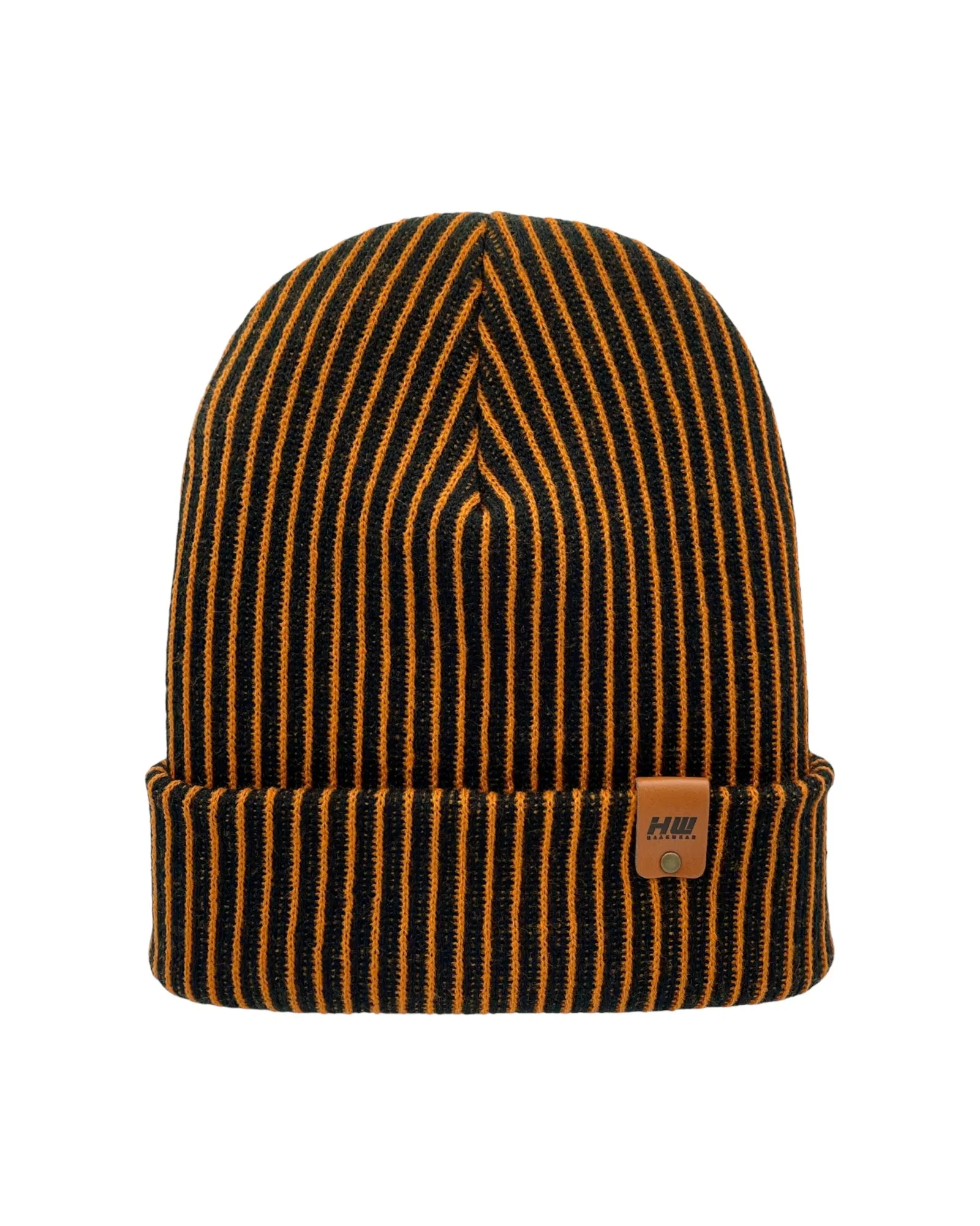 Cuffed Wide Ribbed Striped Beanie, Limited Edition, Orange/Black, Made in USA