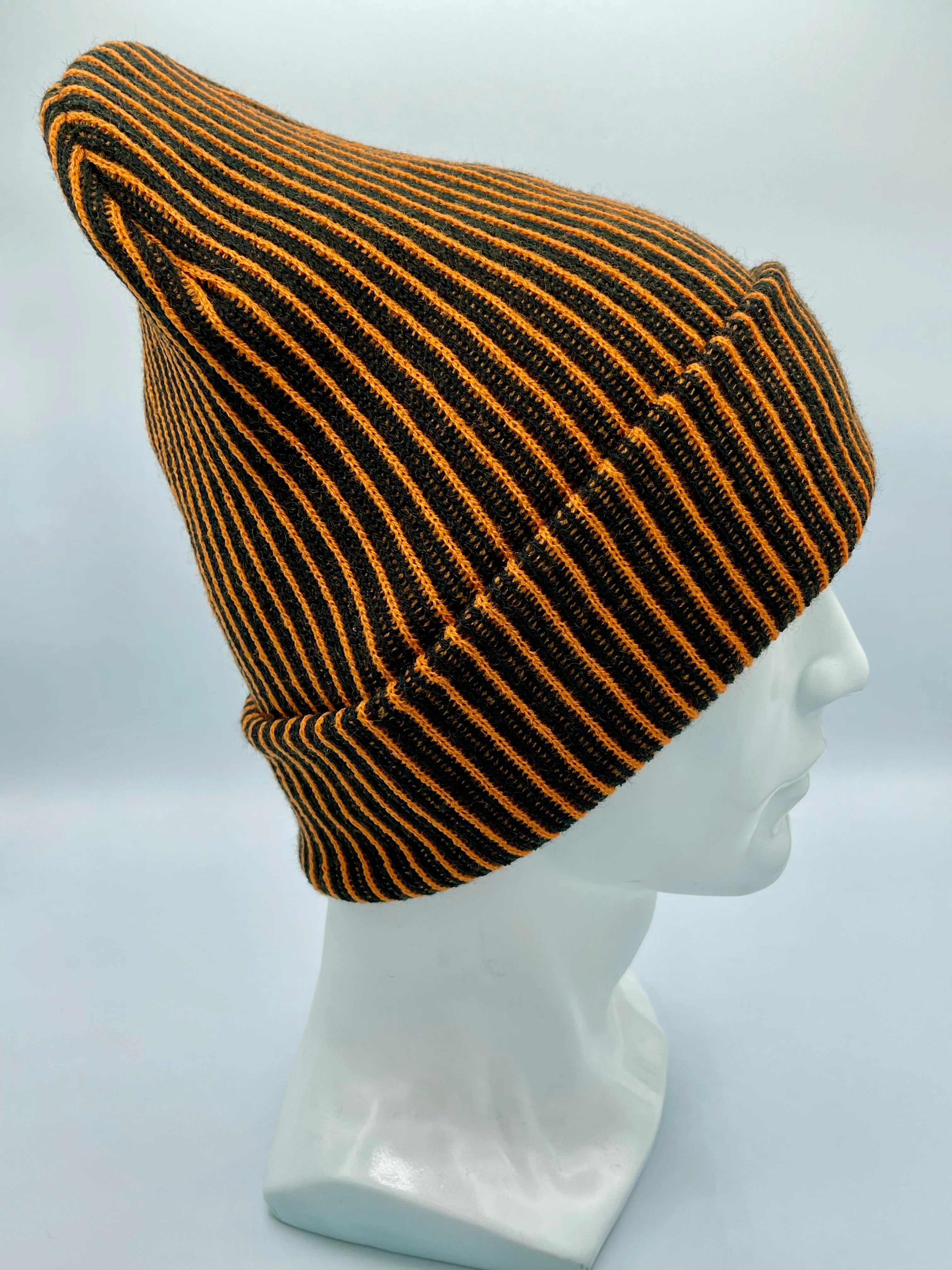 Cuffed Wide Ribbed Striped Beanie, Limited Edition, Orange/Black, Made in USA