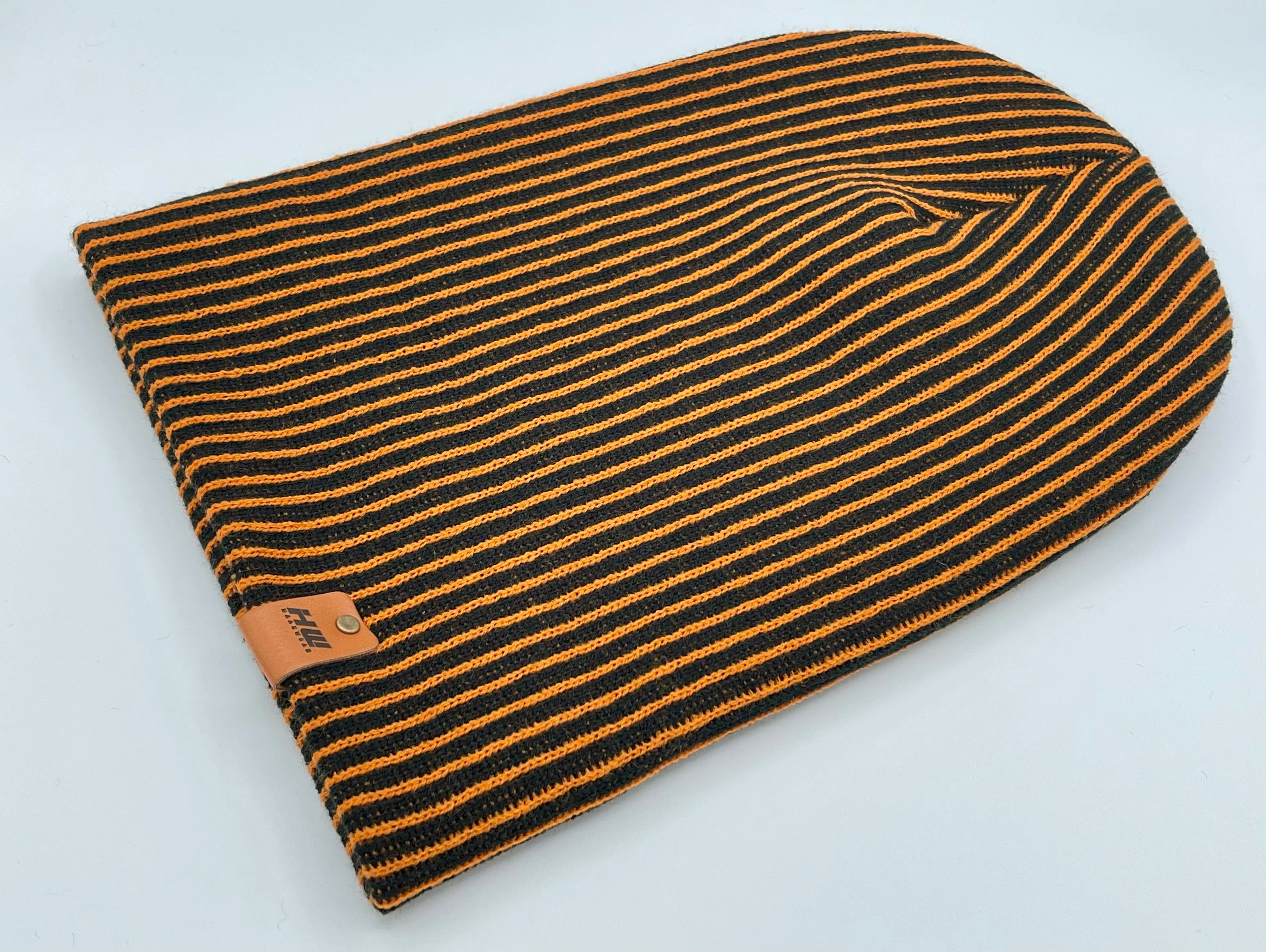 Cuffed Wide Ribbed Striped Beanie, Limited Edition, Orange/Black, Made in USA