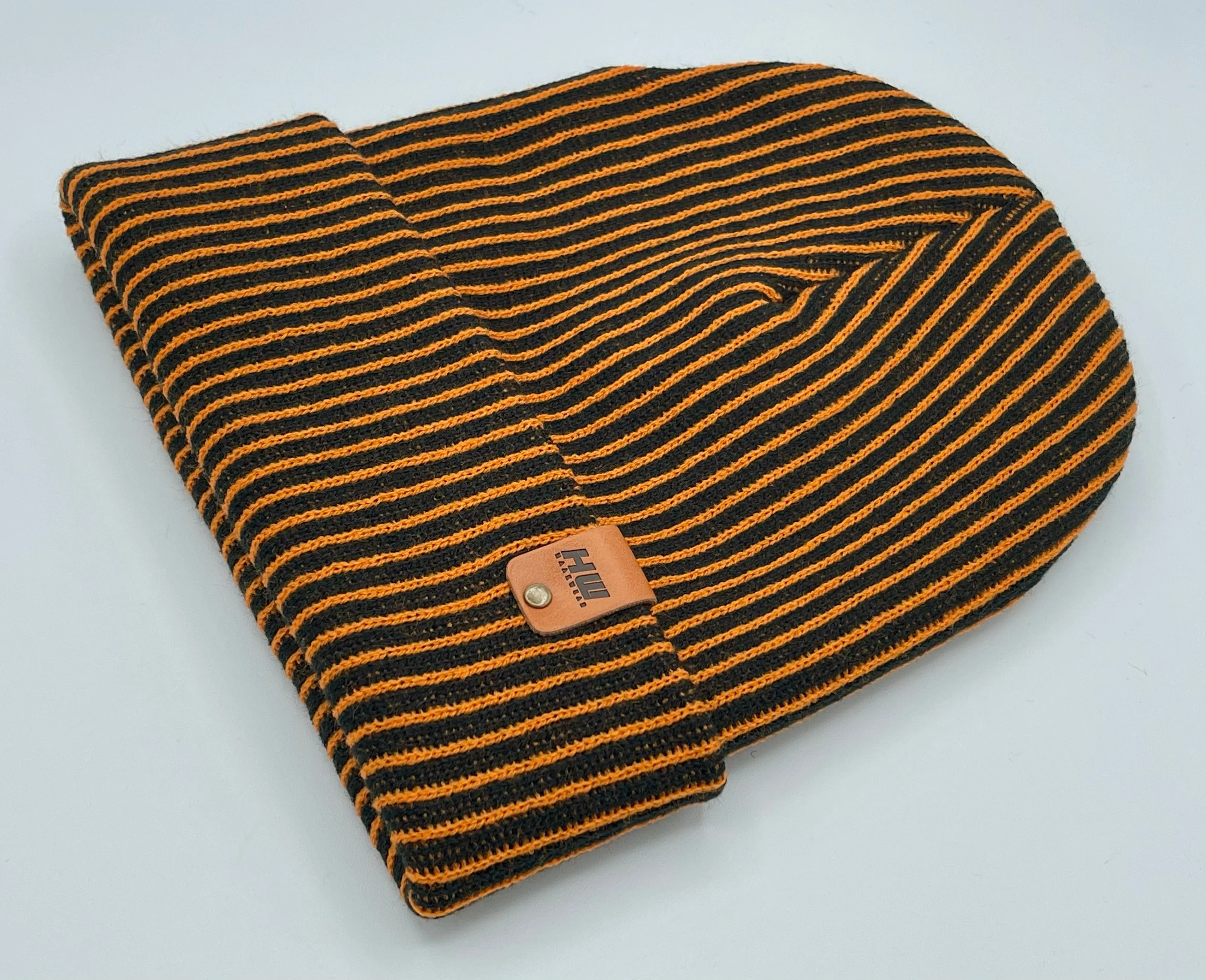 Cuffed Wide Ribbed Striped Beanie, Limited Edition, Orange/Black, Made in USA