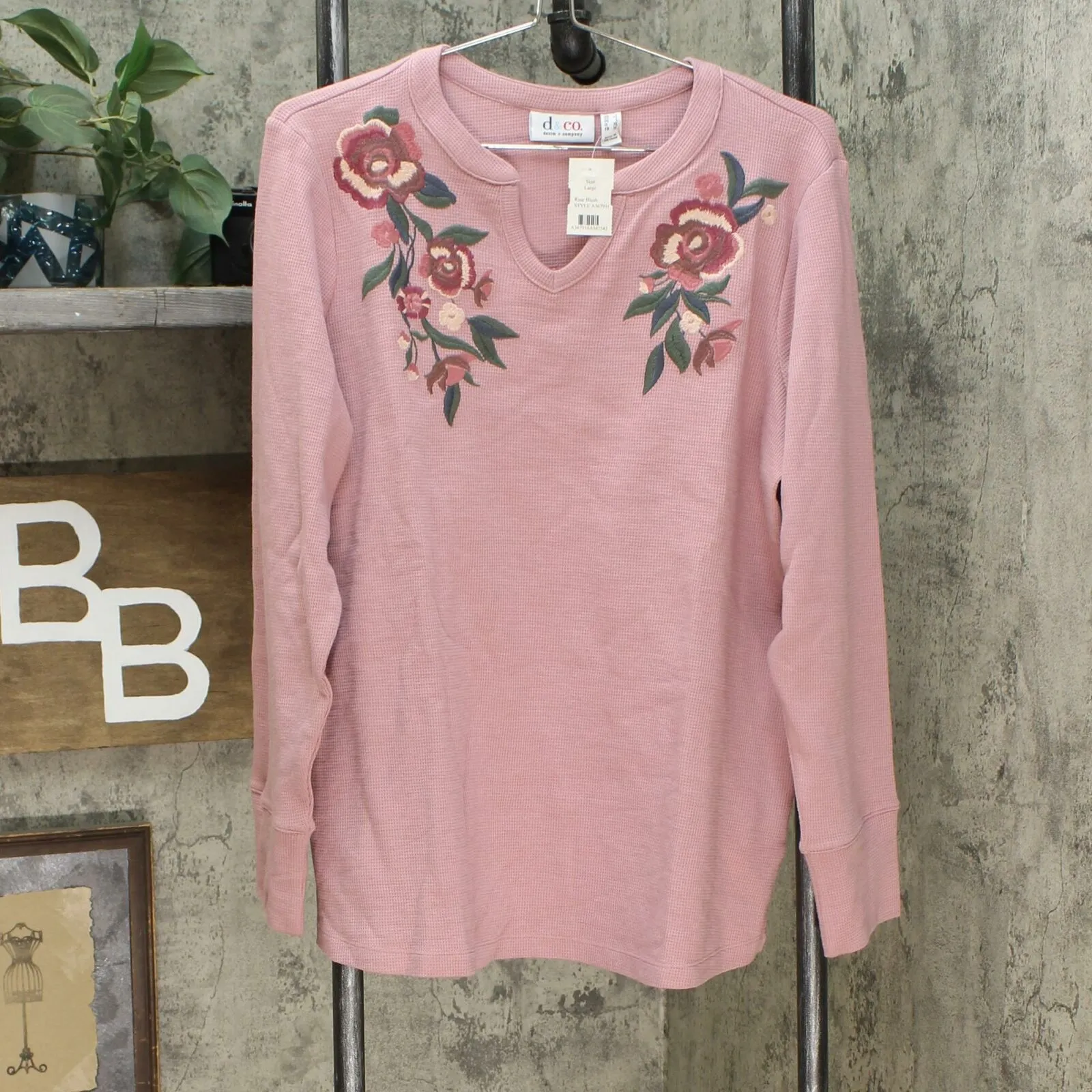 Denim & Co. Women's Waffle Knit Long-Sleeve Split V-Neck Top