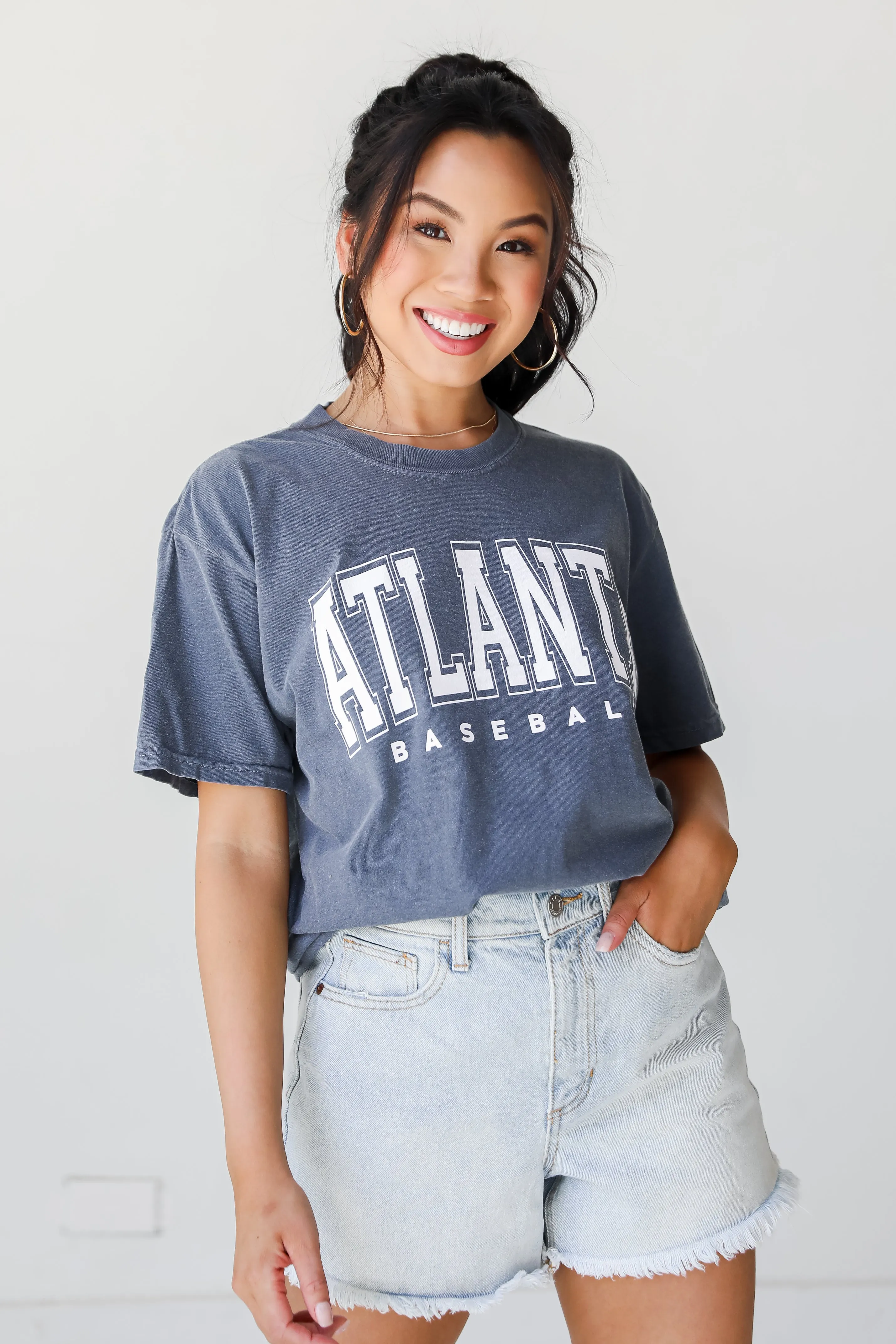 Denim Atlanta Baseball Block Letter Tee