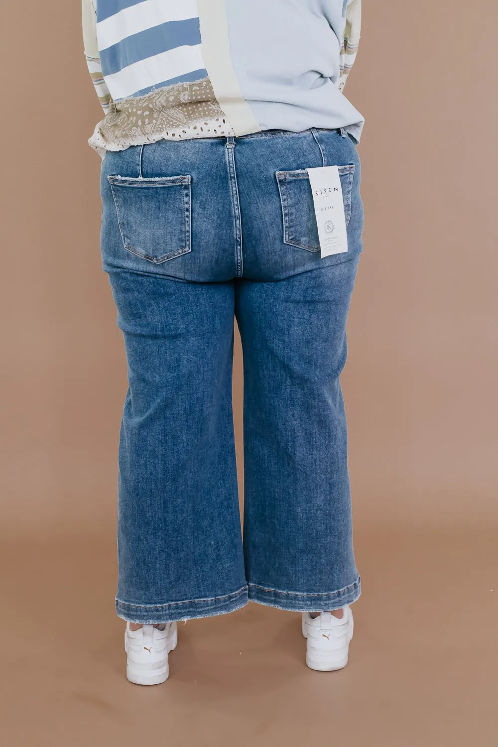Double Button High Rise Front Seam Detail Jeans, RISEN