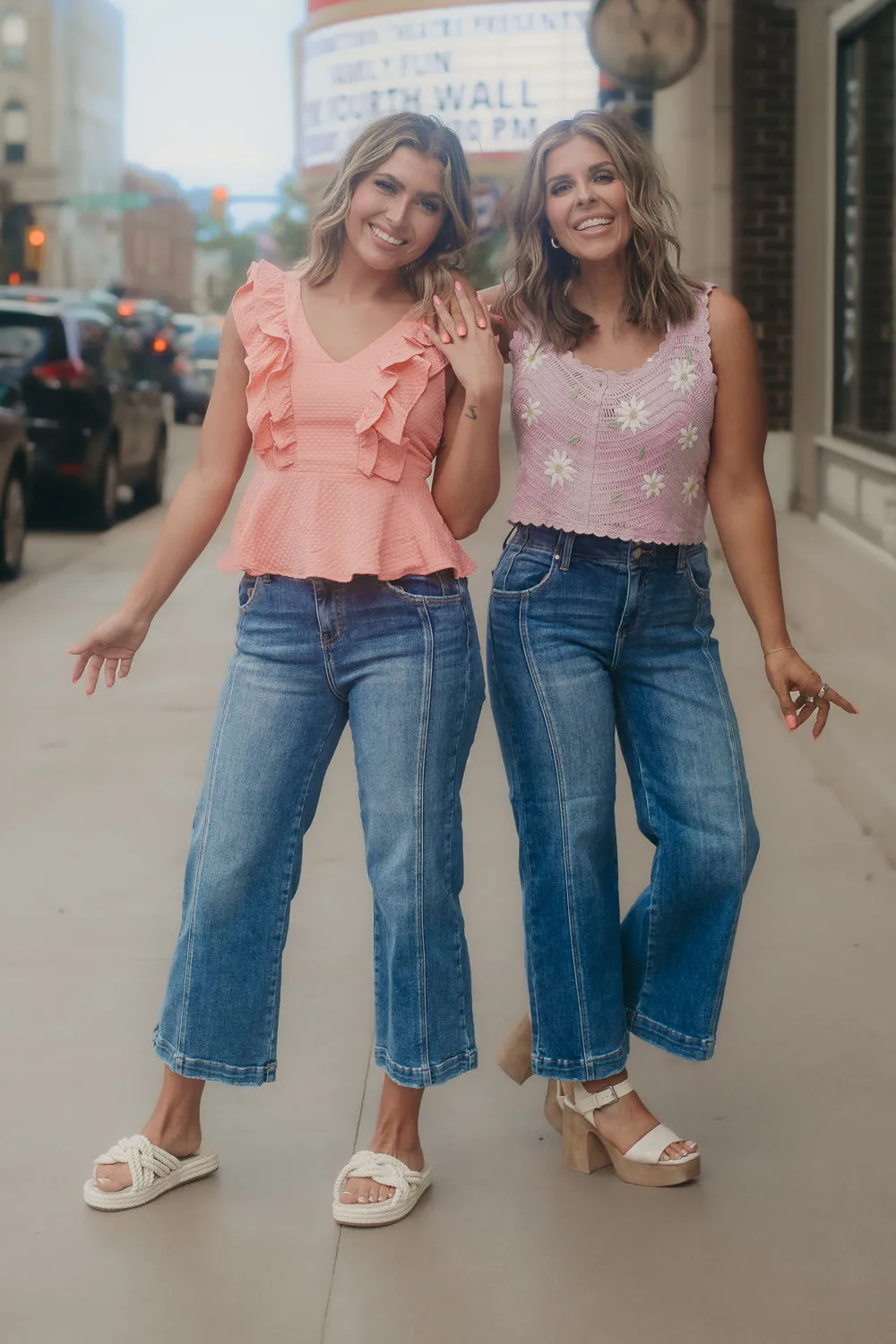 Double Button High Rise Front Seam Detail Jeans, RISEN