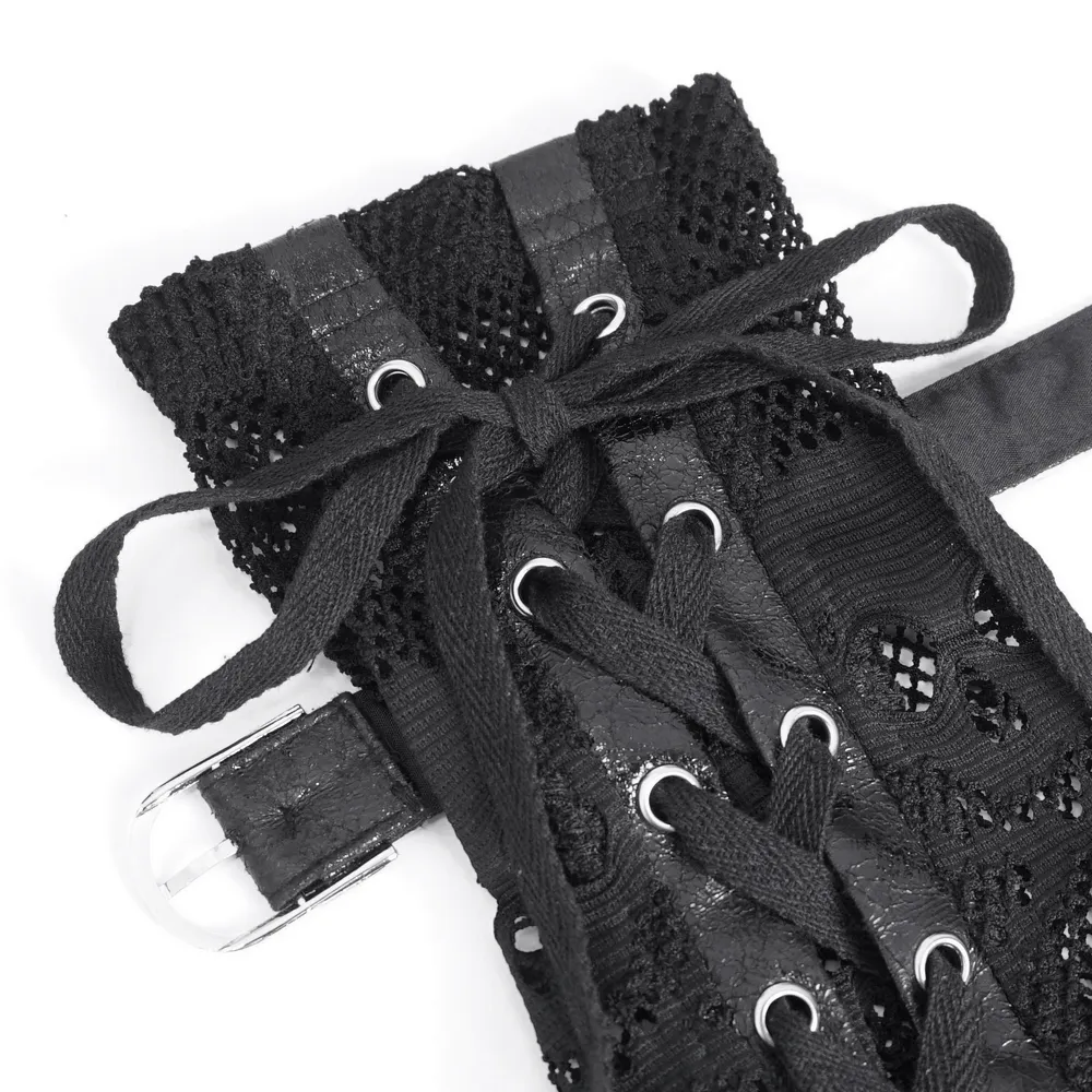 Gothic Black Fishnet Fingerless Gloves with Buckles