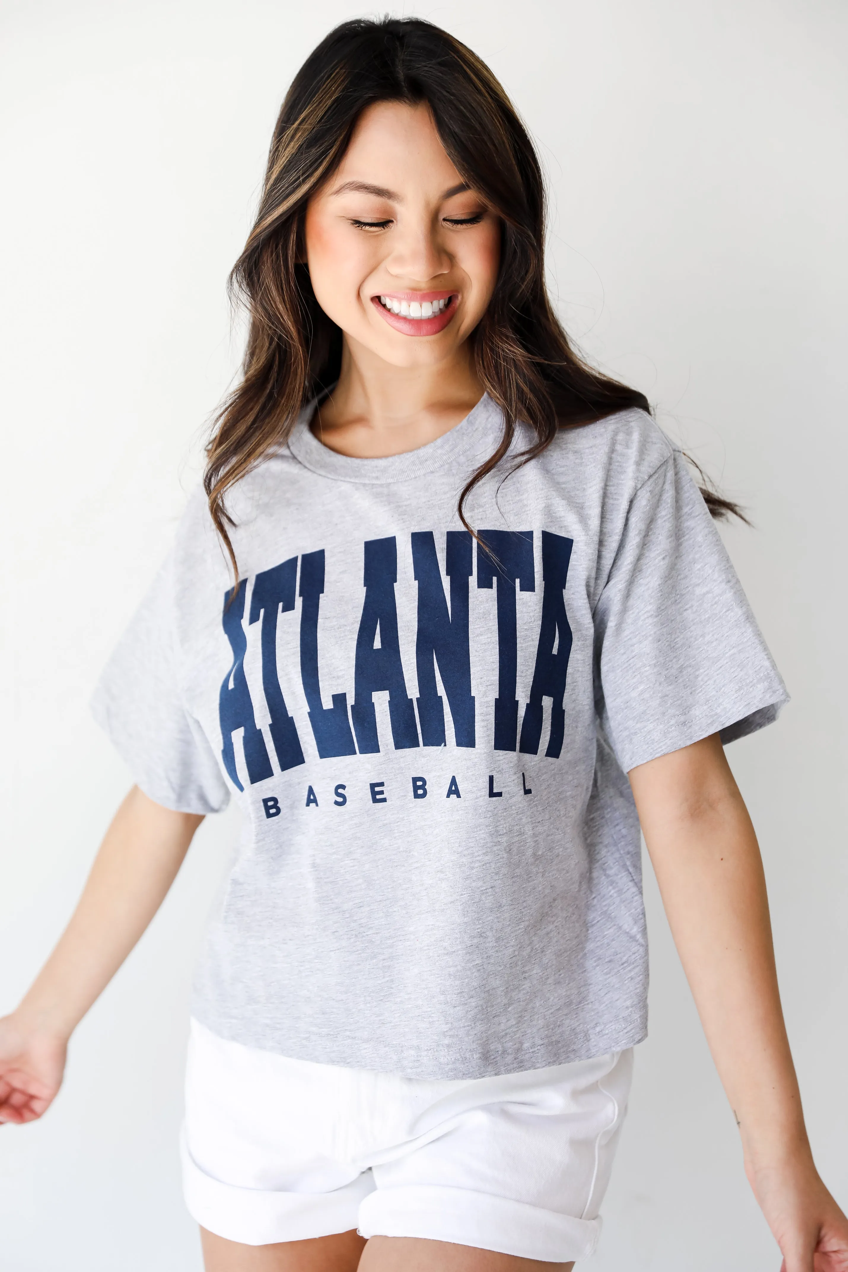 Heather Grey Atlanta Baseball Cropped Tee