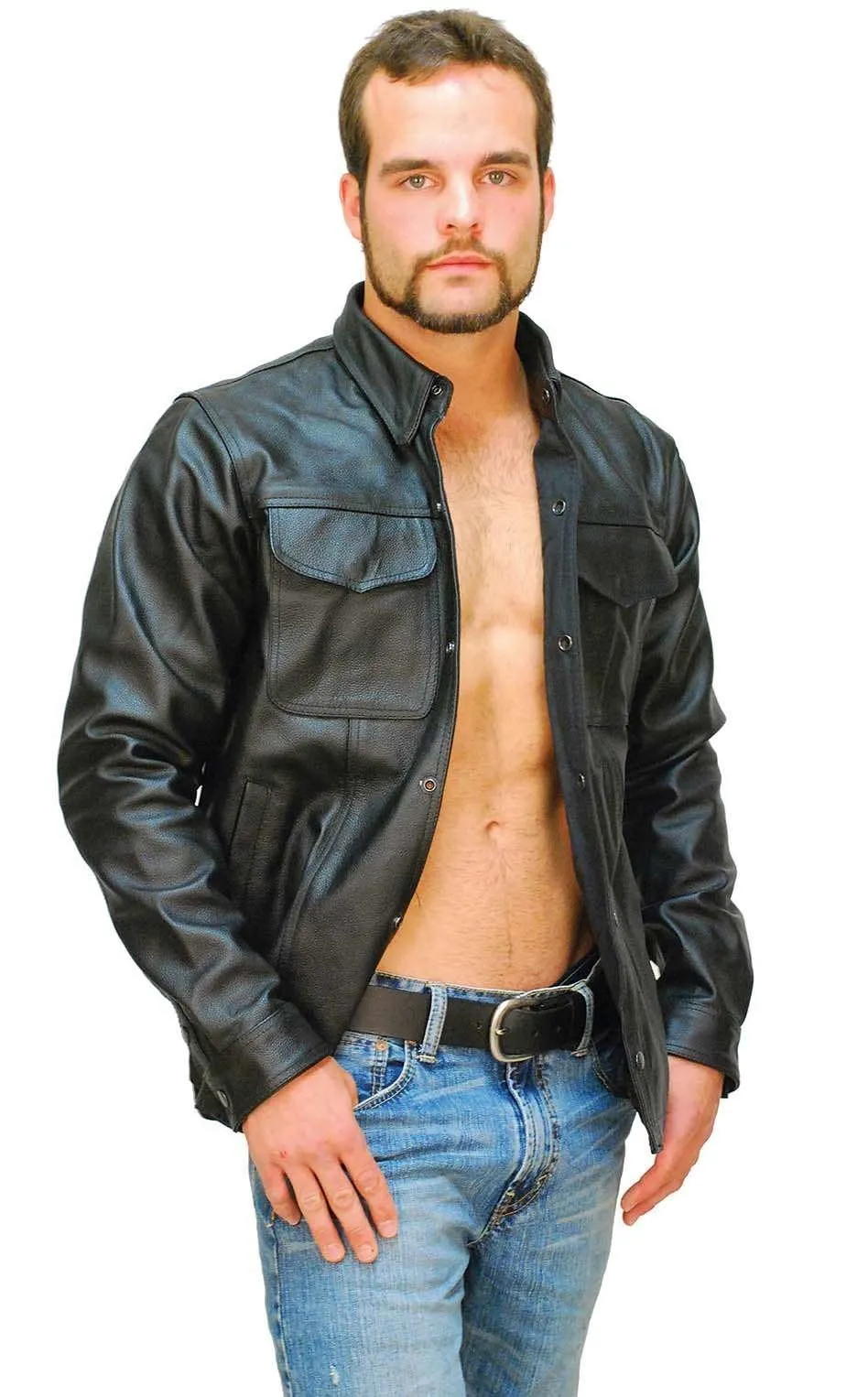Heavy Snap Up Biker Leather Shirt - Special #MS778SP ()