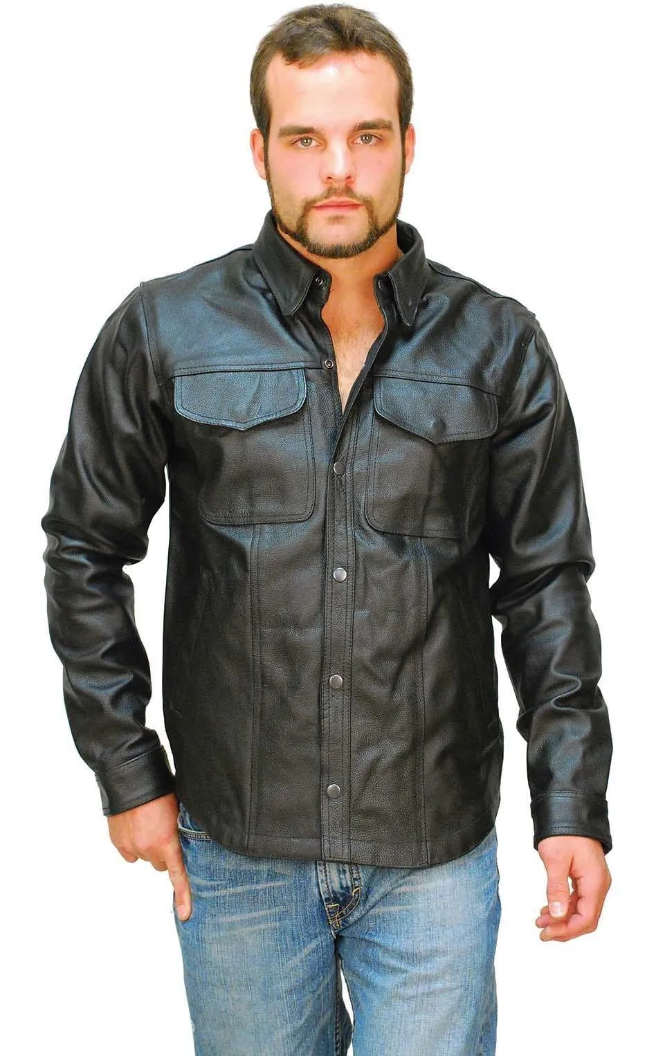 Heavy Snap Up Biker Leather Shirt - Special #MS778SP ()