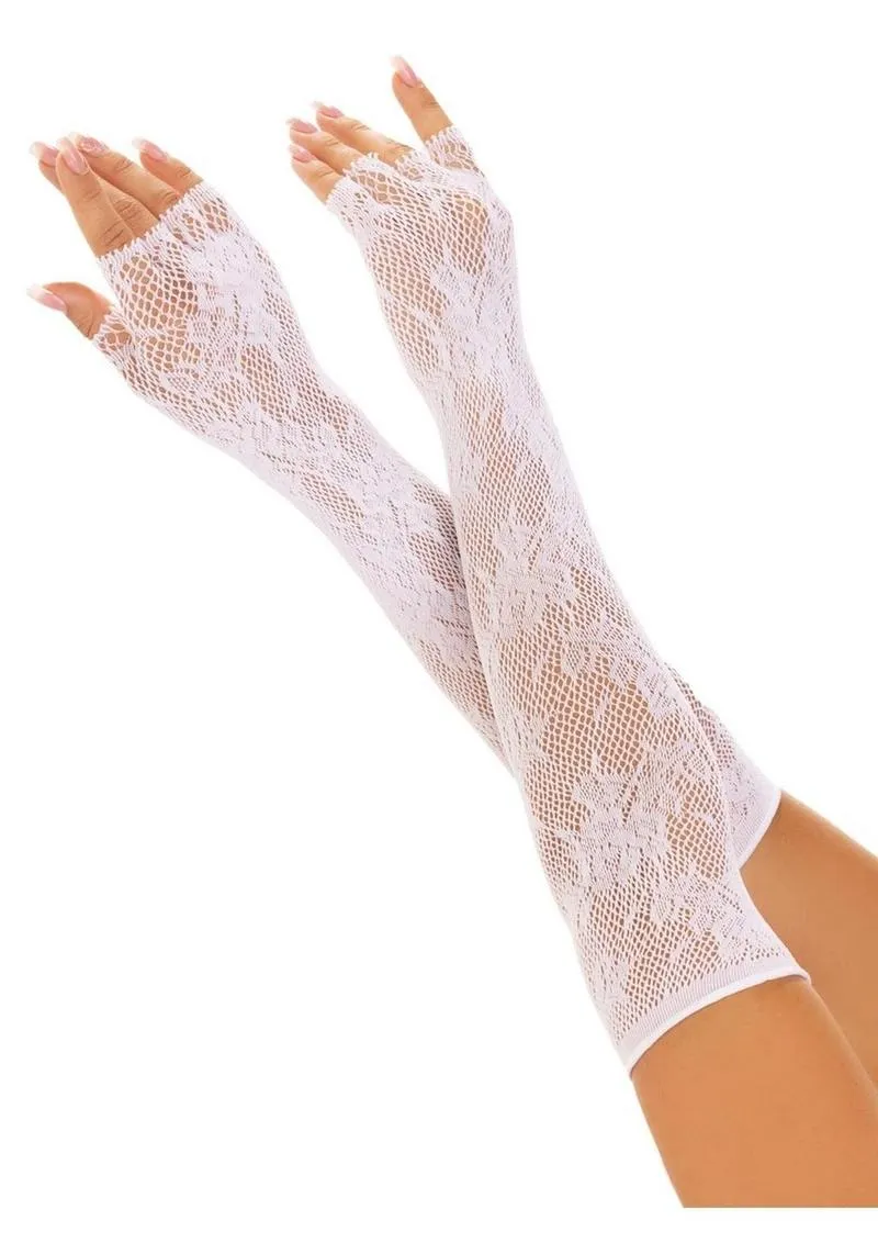 Leg Avenue Seamless Opera Length Floral Net Fingerless Gloves