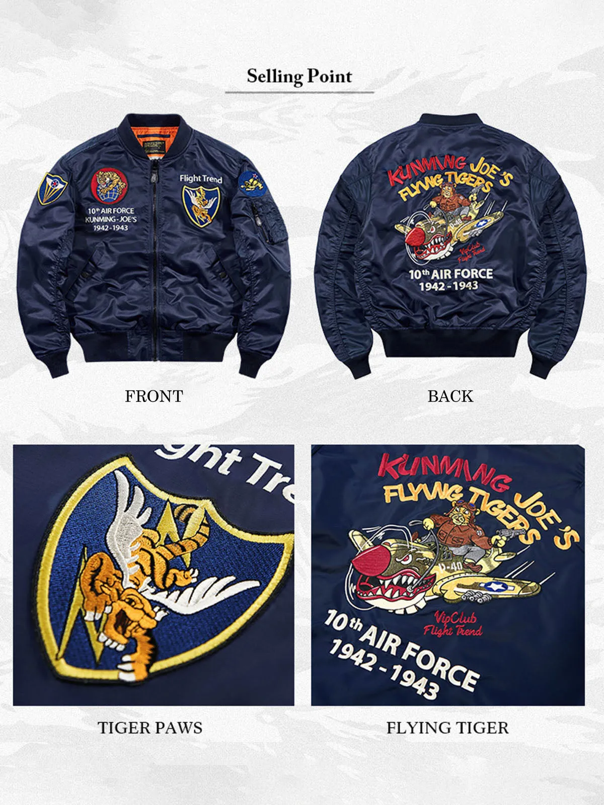 MA-1 Flight Jacket with Flying Tigers Embroidery – Vintage Bomber Jacket