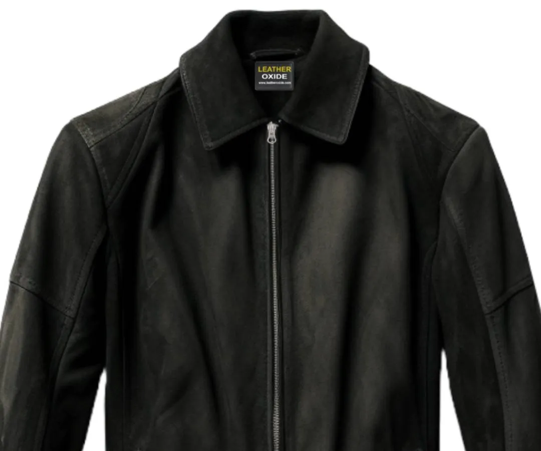 Men Black Suede Leather Jacket - Suede Black Jacket