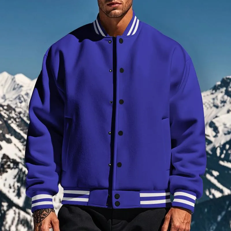Men's Casual Stand Collar Fleece Sports Baseball Jacket