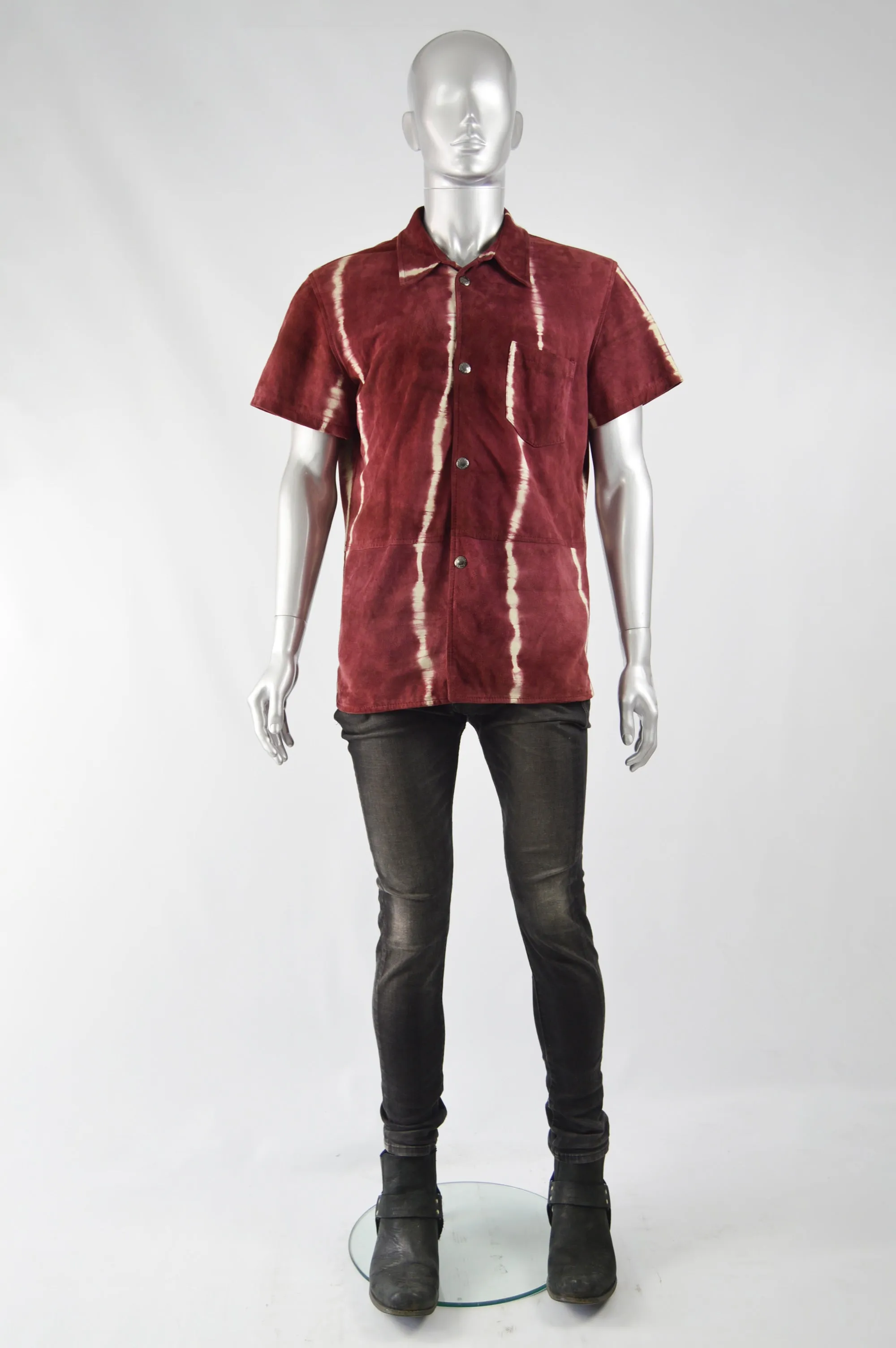 Mens Vintage Dyed Red Suede Shirt, 1990s
