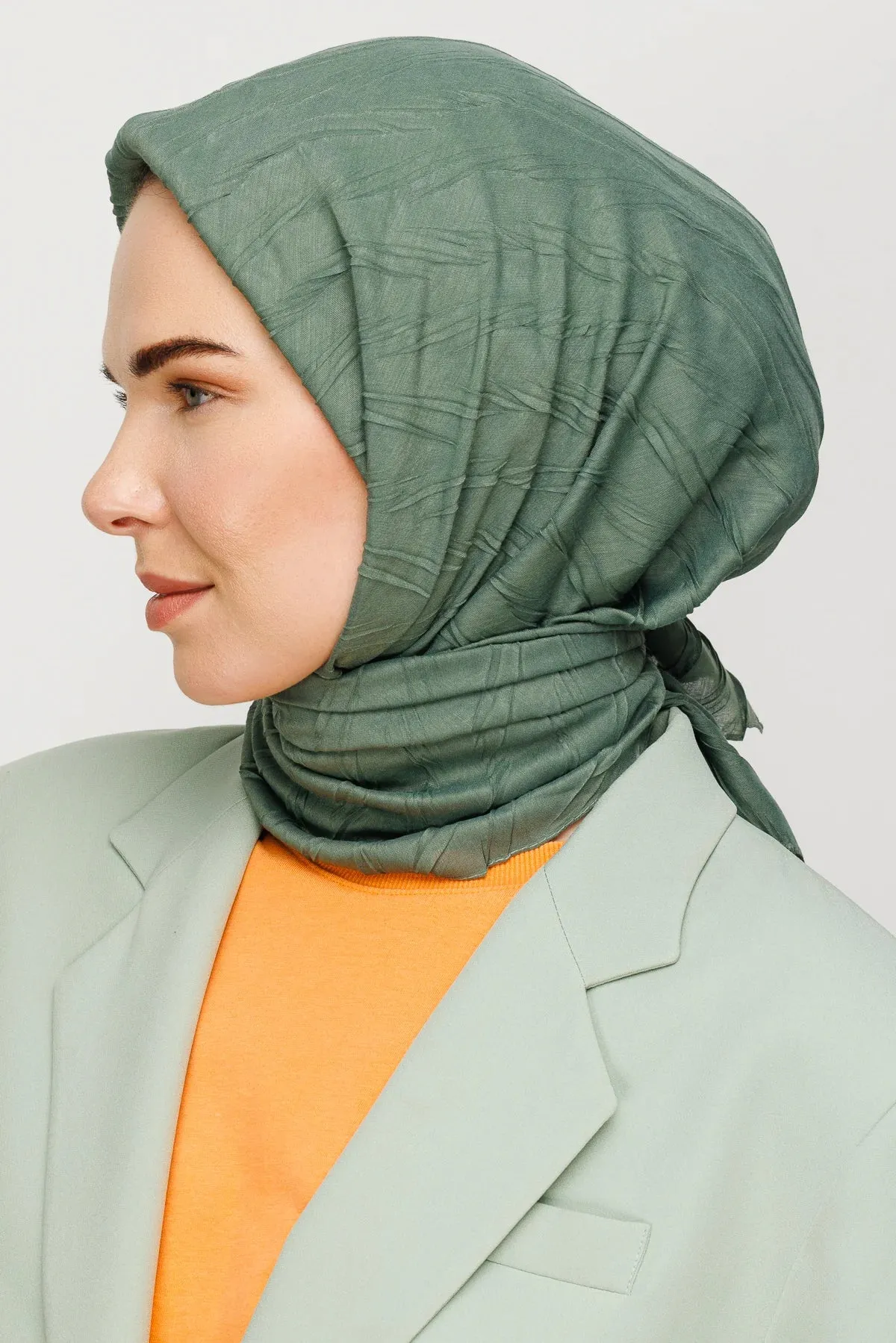 Mold Green Pleated Bamboo Square Scarf