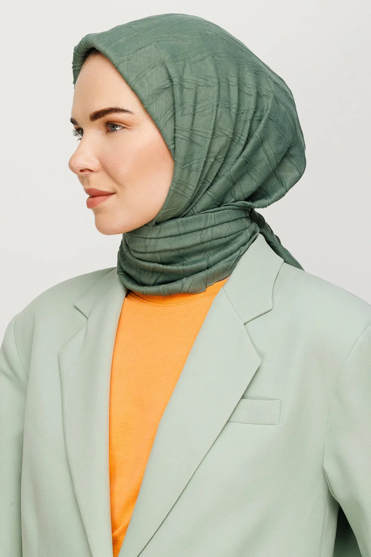 Mold Green Pleated Bamboo Square Scarf