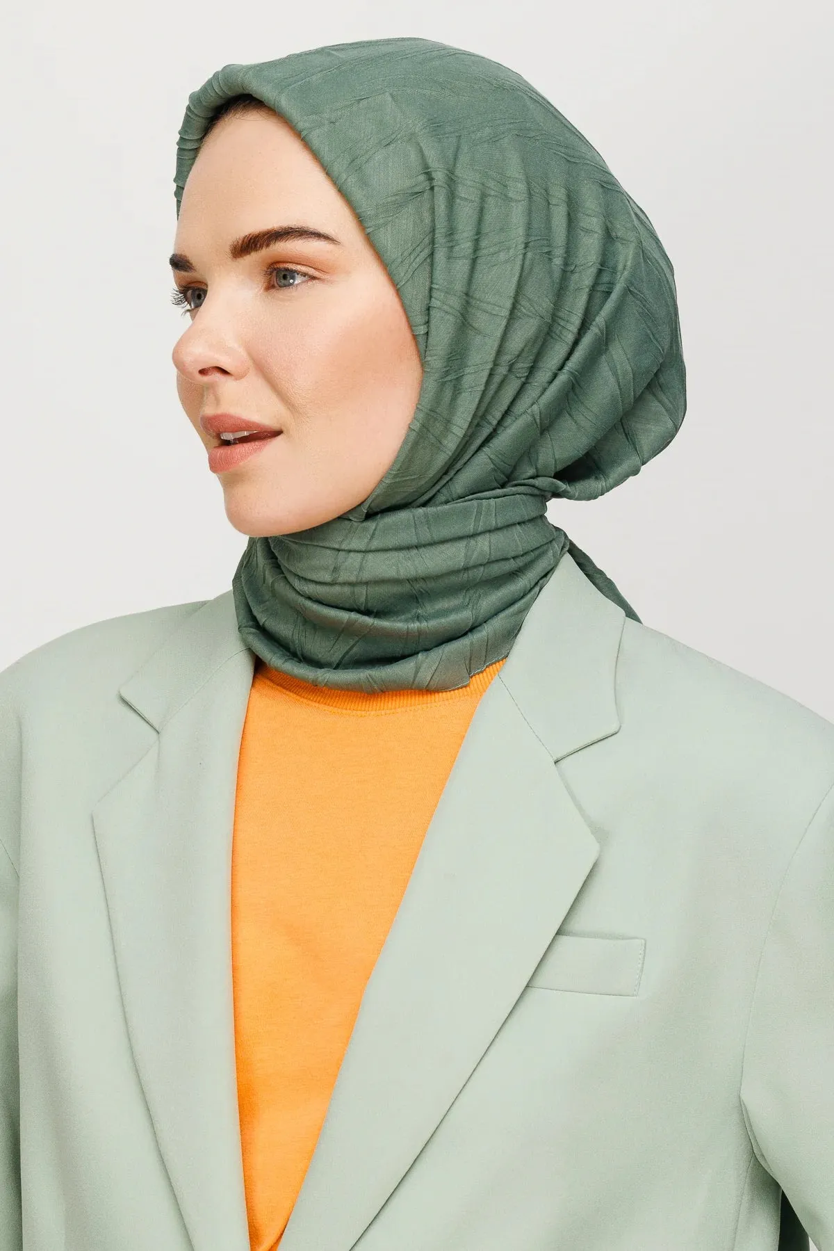 Mold Green Pleated Bamboo Square Scarf