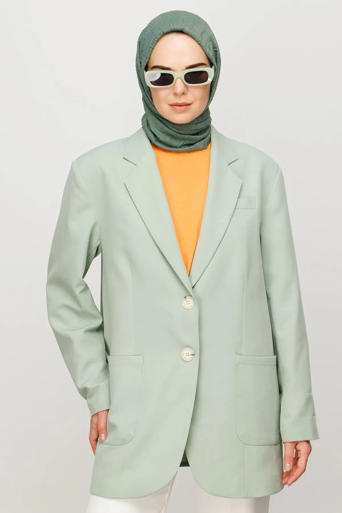 Mold Green Pleated Bamboo Square Scarf