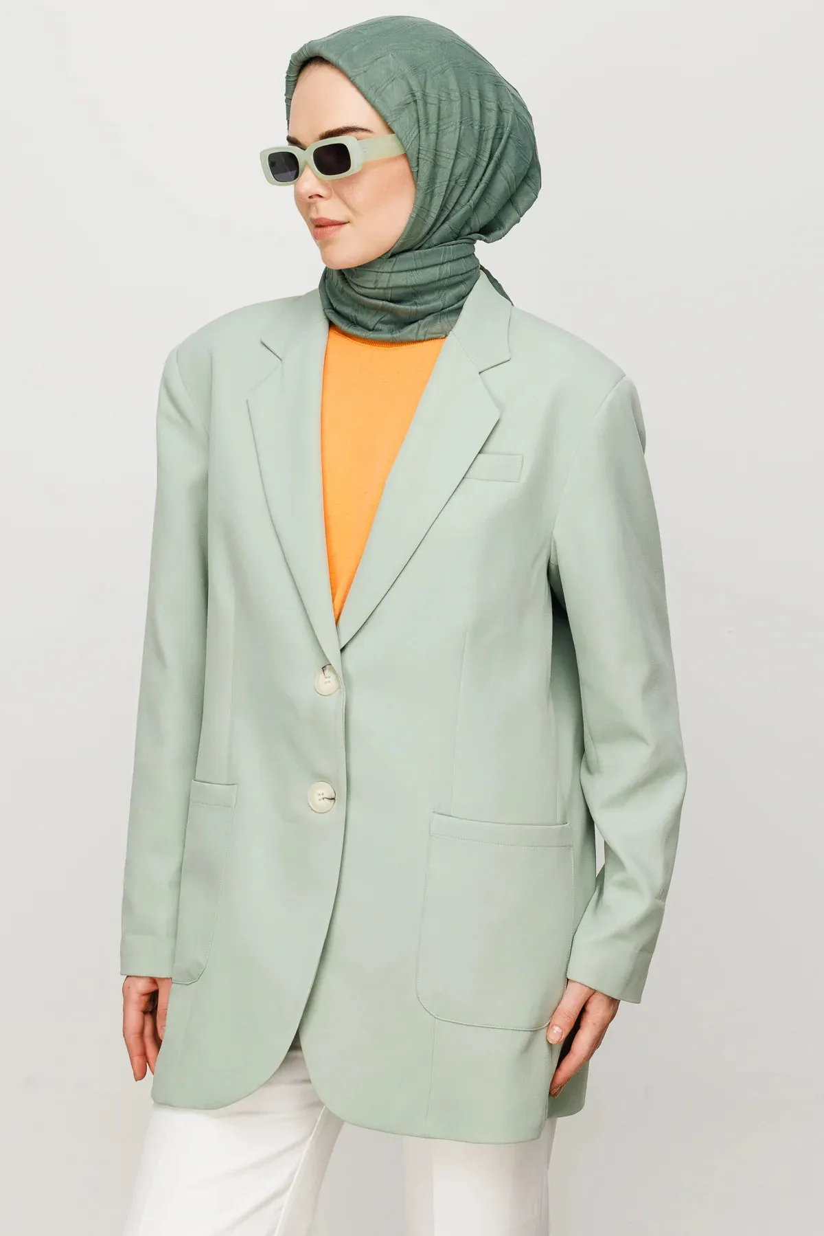 Mold Green Pleated Bamboo Square Scarf