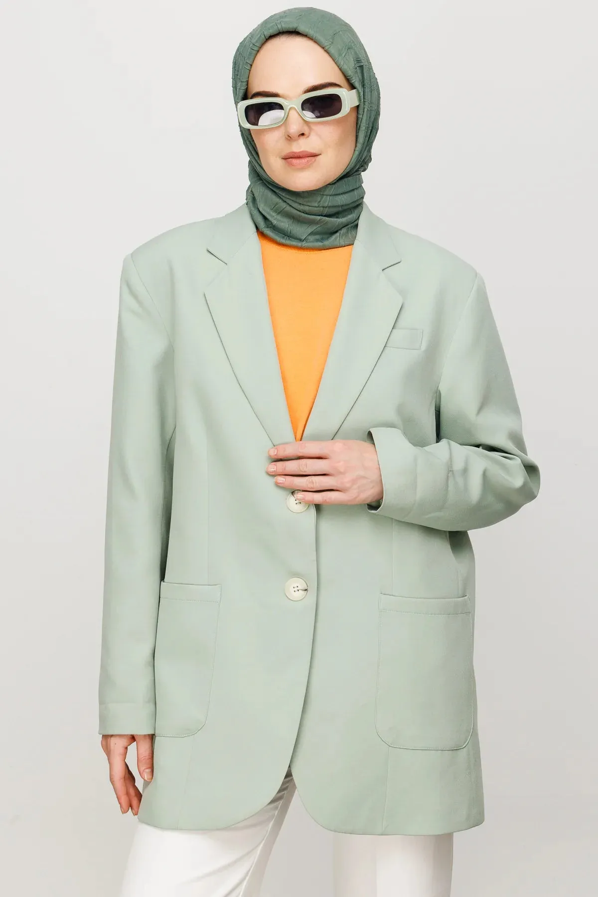 Mold Green Pleated Bamboo Square Scarf