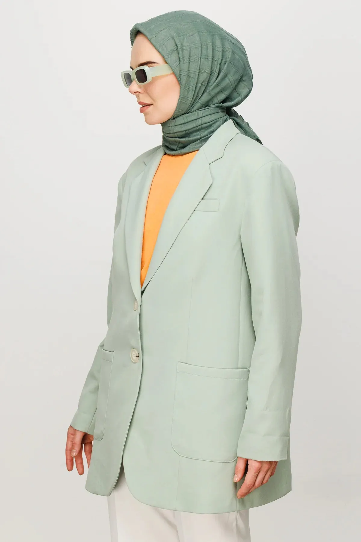 Mold Green Pleated Bamboo Square Scarf