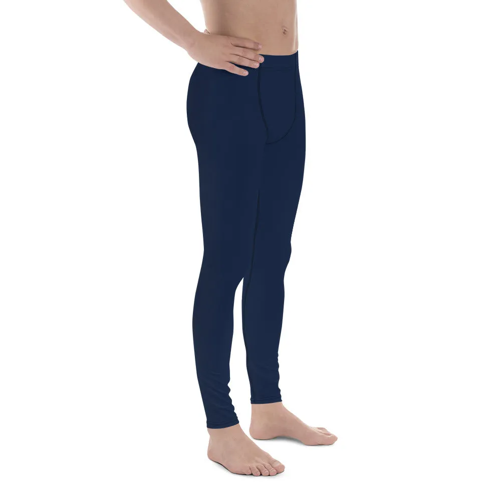 Navy Blue Men's Leggings, Solid Color Meggings Running Compression Tights For Men - Made in USA/EU
