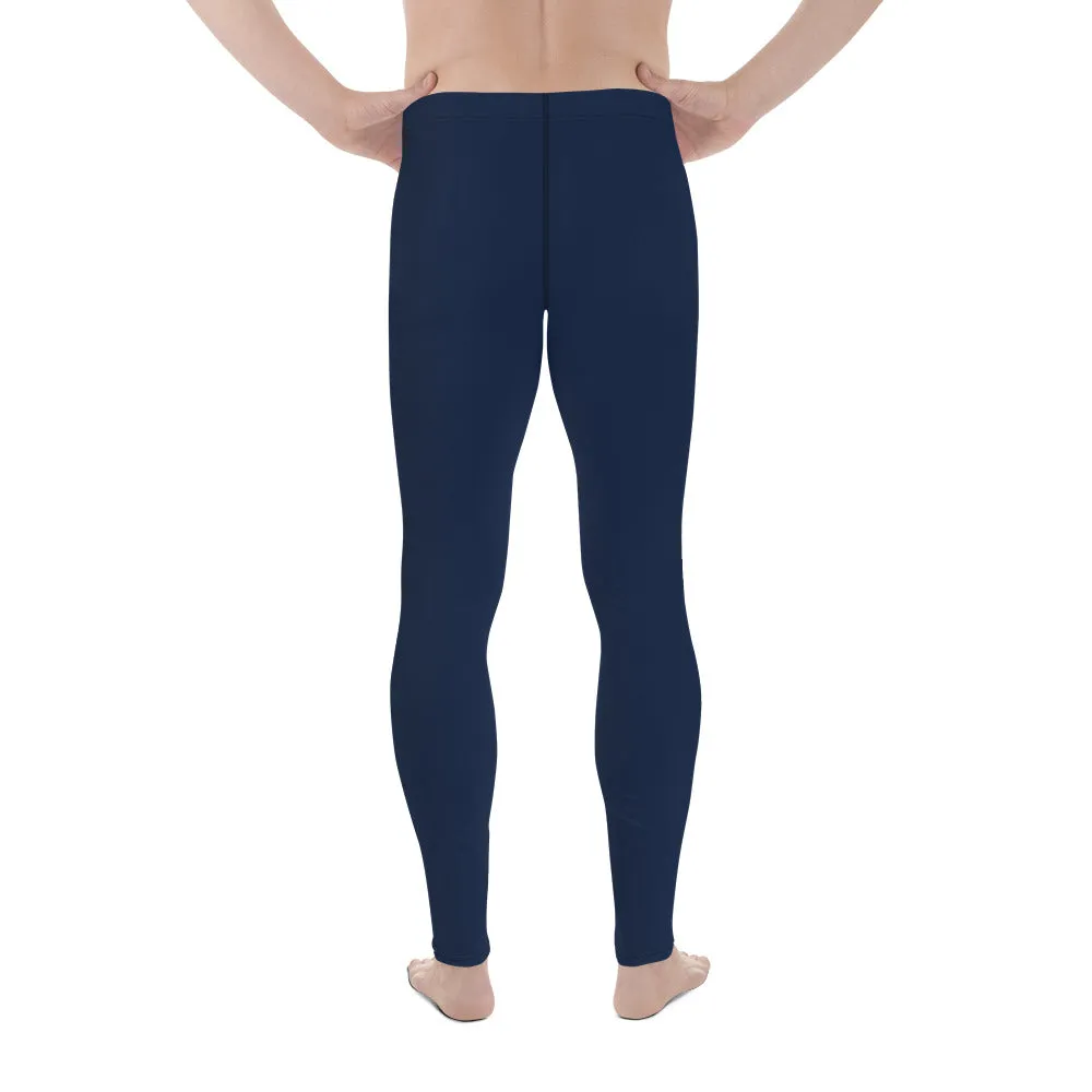 Navy Blue Men's Leggings, Solid Color Meggings Running Compression Tights For Men - Made in USA/EU