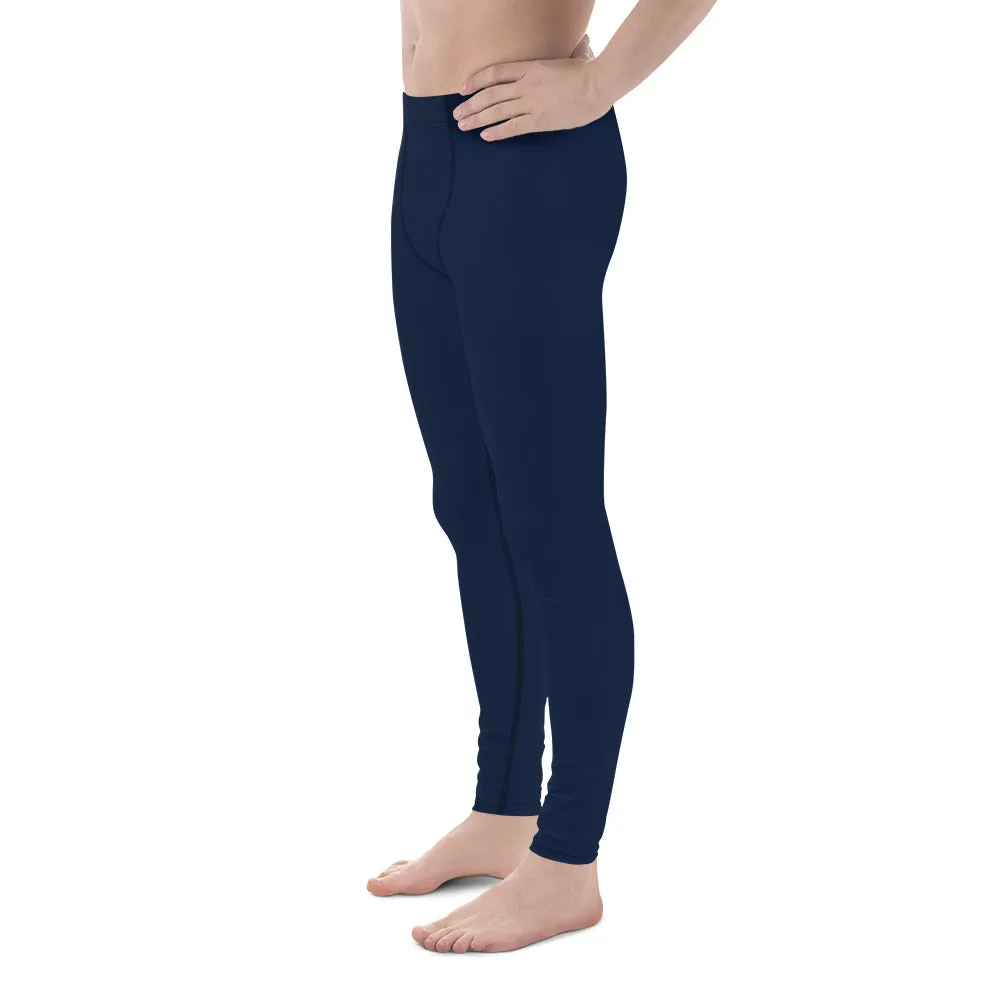 Navy Blue Men's Leggings, Solid Color Meggings Running Compression Tights For Men - Made in USA/EU
