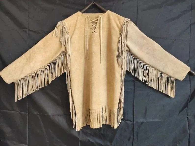 New Men Handmade Native American Mountain Man Buckskin Leather War Shirt